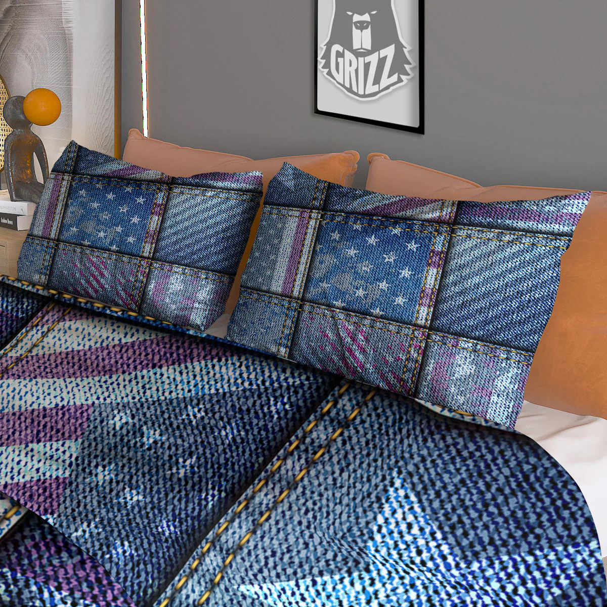 USA Denim Patchwork 4th of July Print Duvet Cover Bedding Set - Image 3