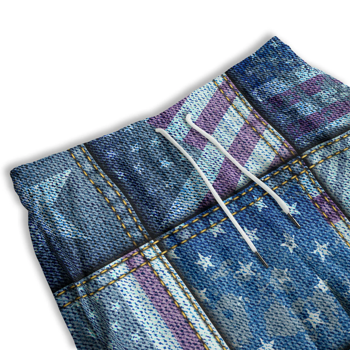 USA Denim Patchwork 4th of July Print Men's Athletic Shorts - Image 3