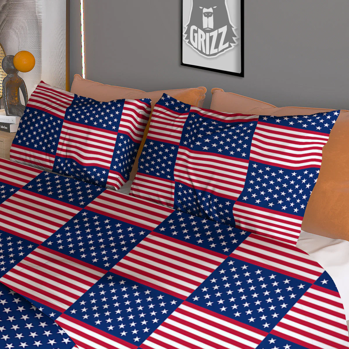 USA Flag 4th of July Print Pattern Duvet Cover Bedding Set - Image 3