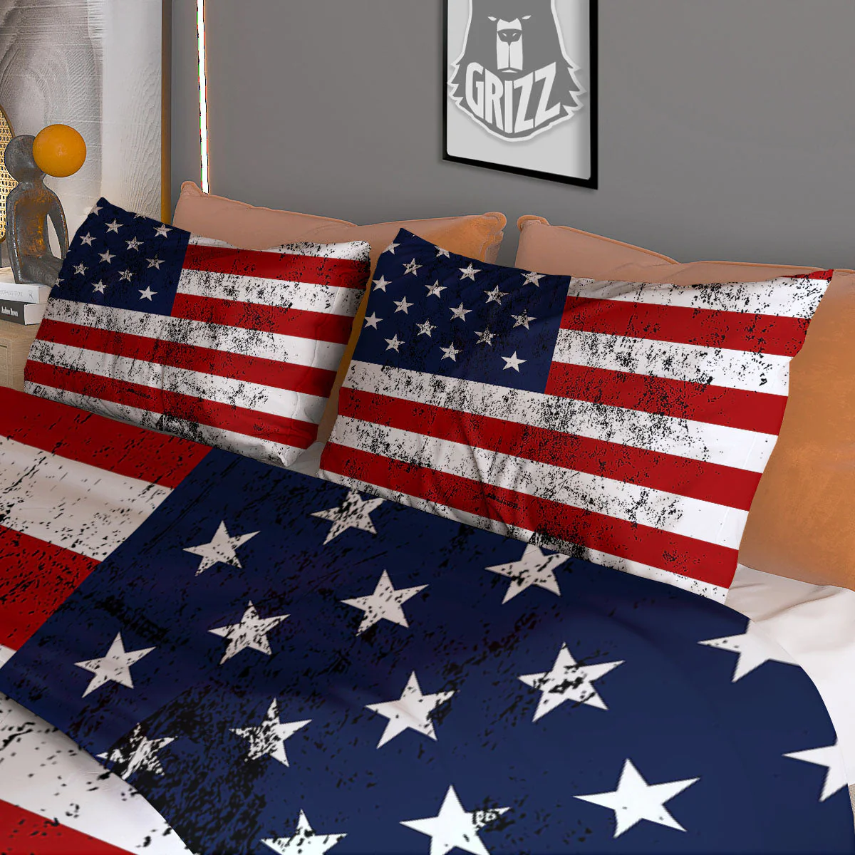 USA Flag Grunge Print Duvet Cover Bedding Set - Image 3
