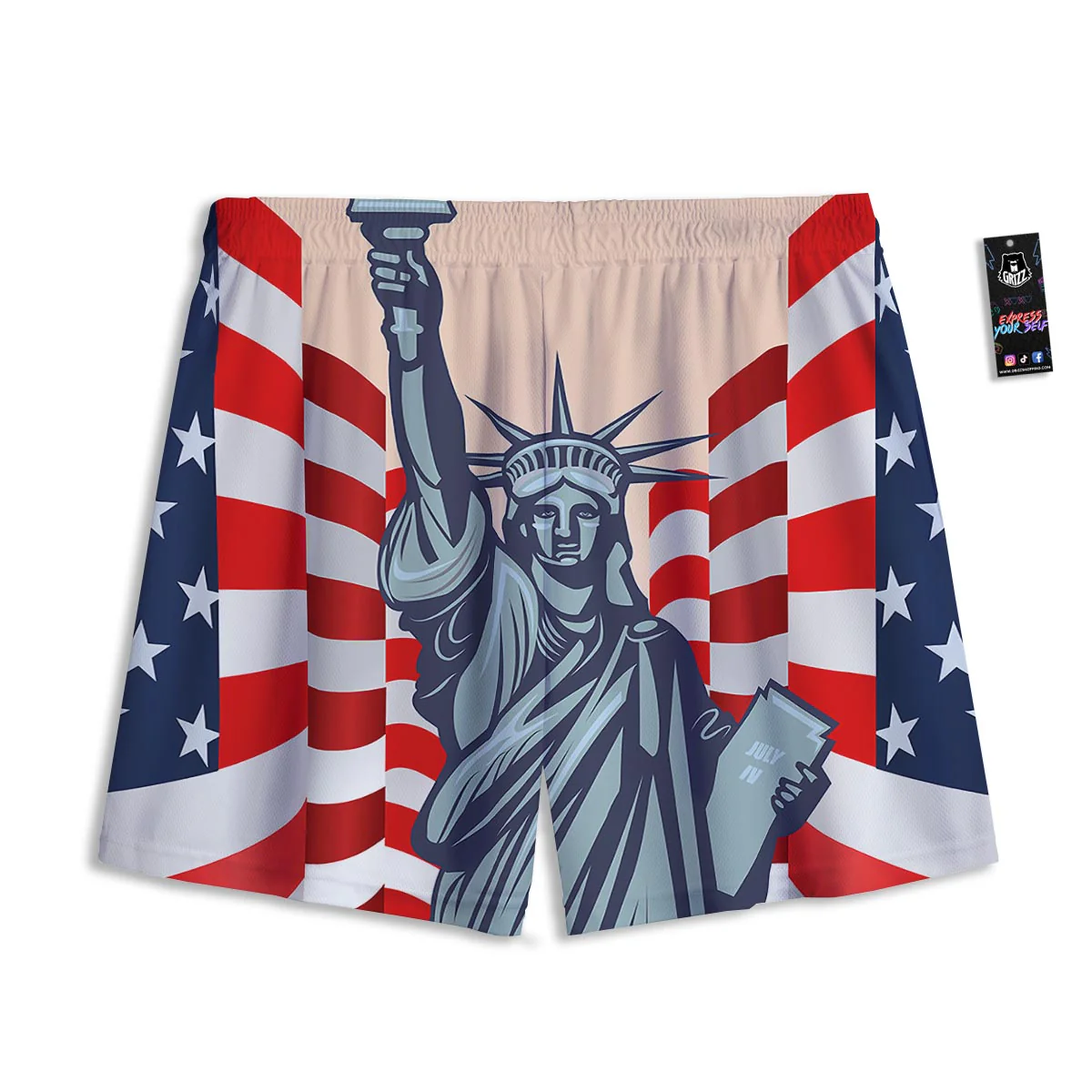 USA Flag Statue of Liberty Print Mesh Shorts - Image 2