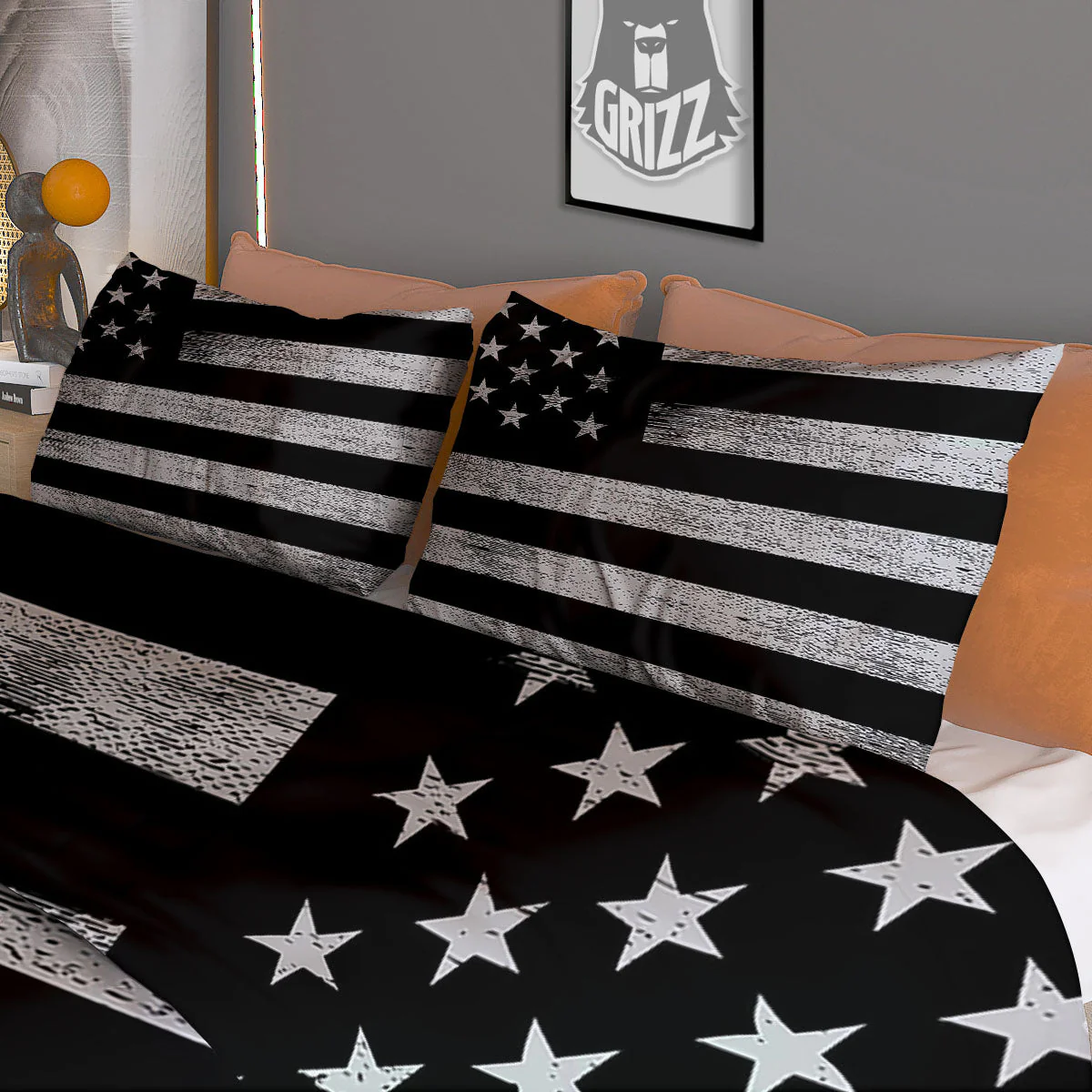 USA Flag White And Black Print Duvet Cover Bedding Set - Image 3