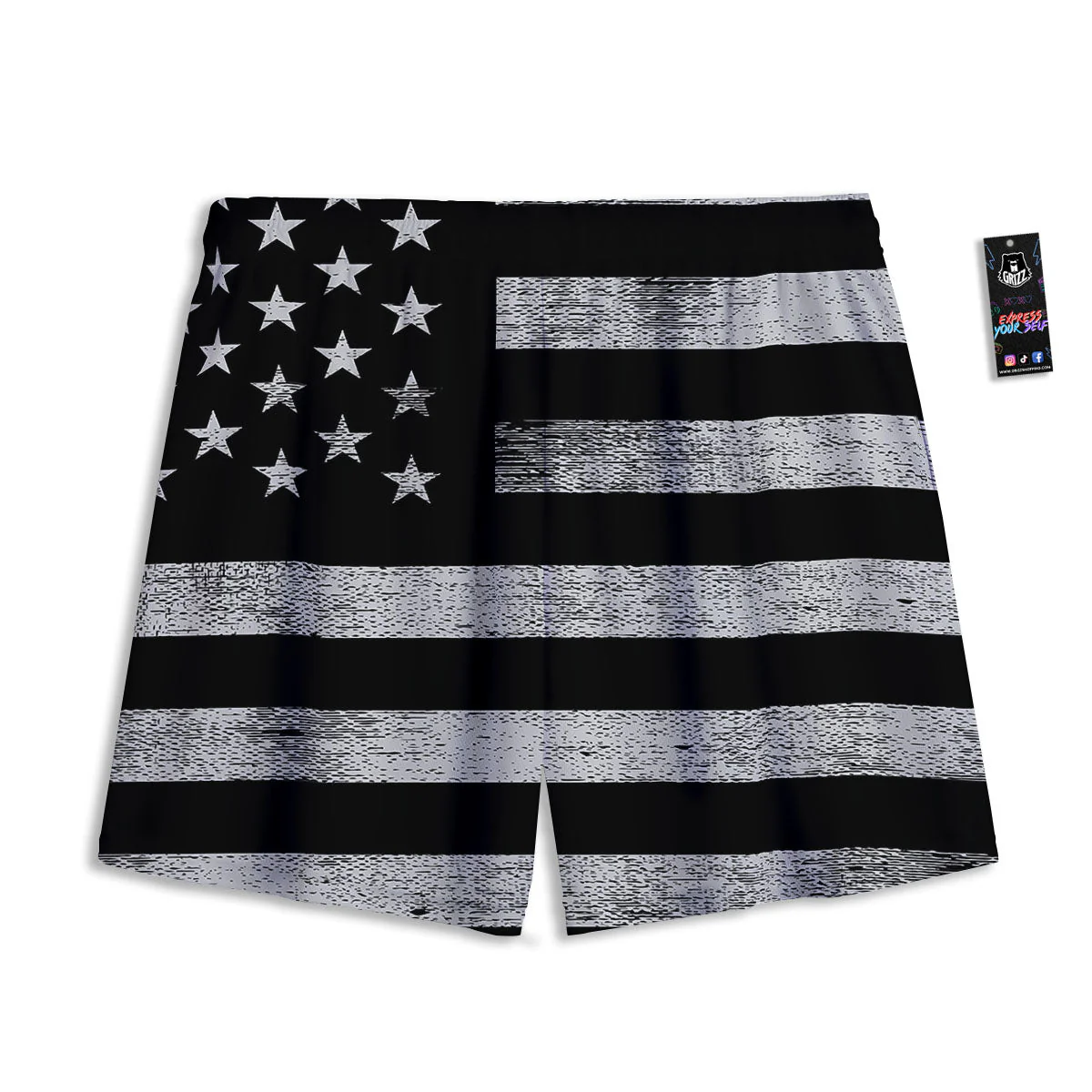 USA Flag White And Black Print Mesh Shorts - Image 2