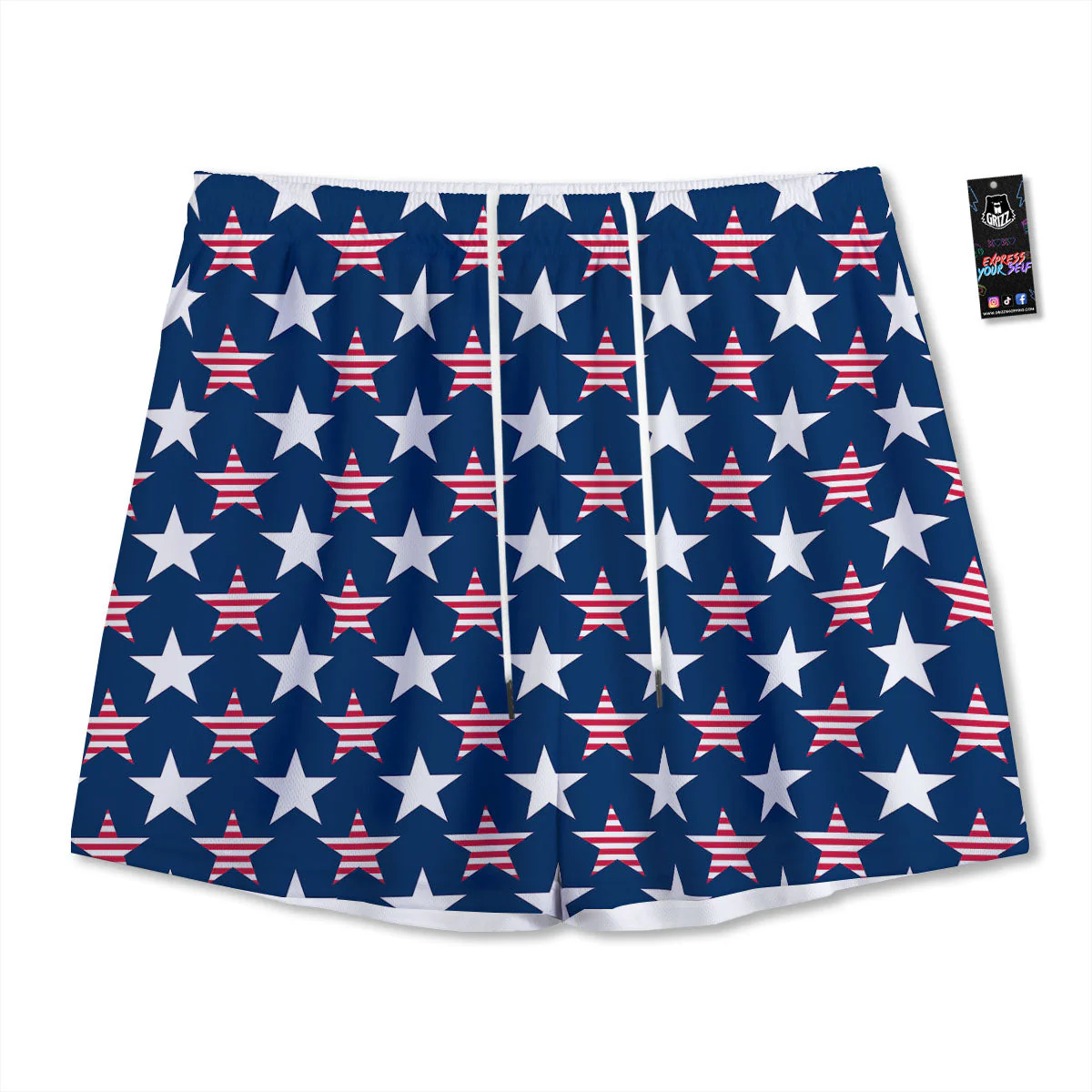 USA Star Fourth of July Print Pattern Mesh Shorts