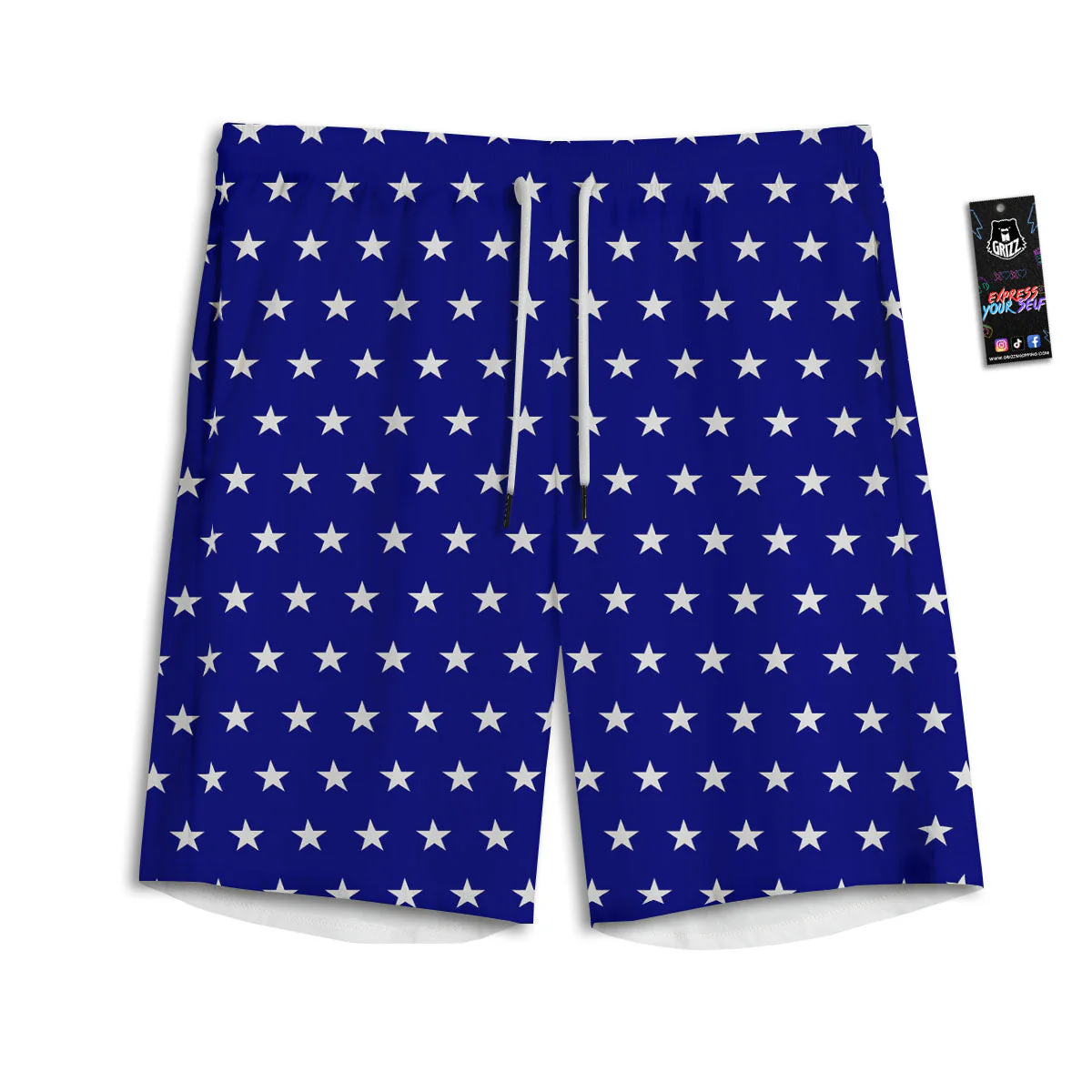 USA Star White And Blue Print Pattern Men's Athletic Shorts
