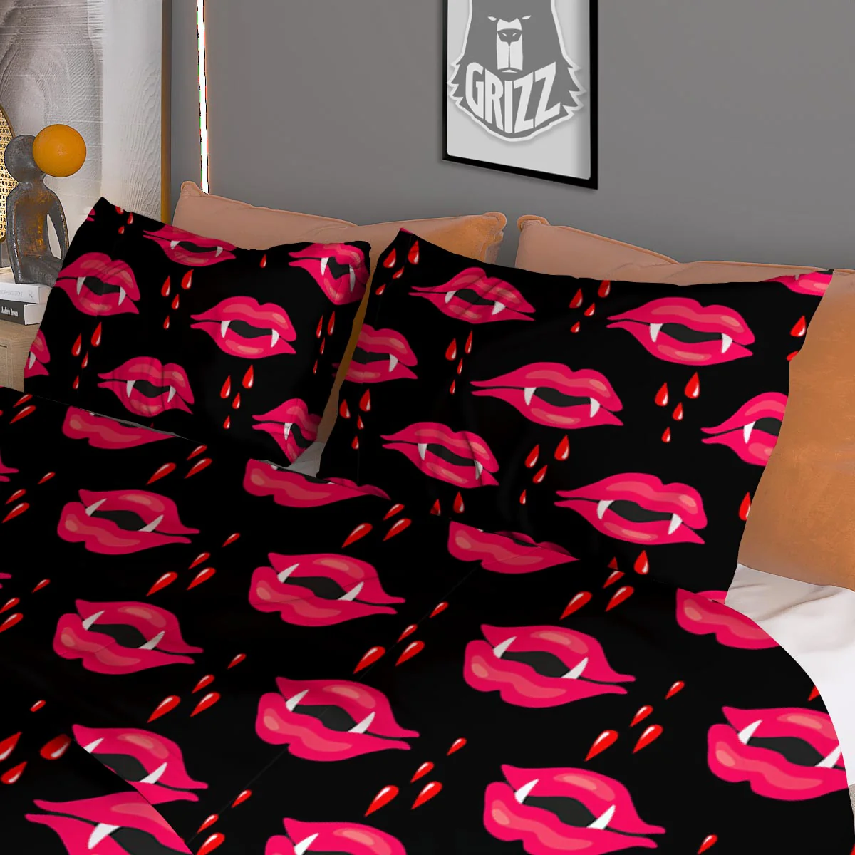 Vampire Lips Red Halloween Print Pattern Duvet Cover Bedding Set - Image 3