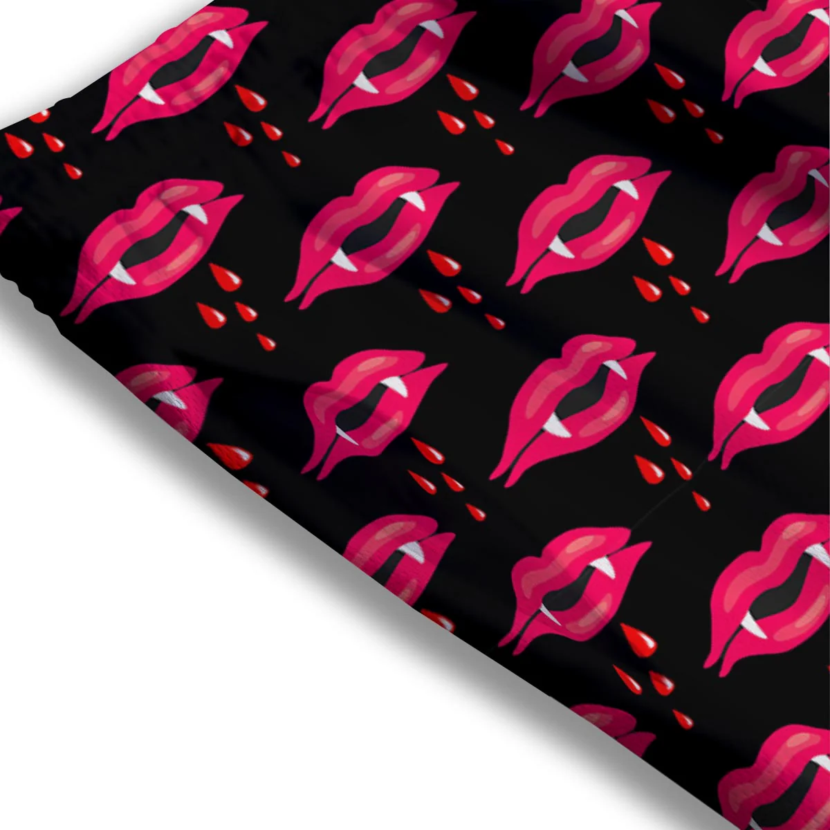 Vampire Lips Red Halloween Print Pattern Mesh Shorts - Image 3