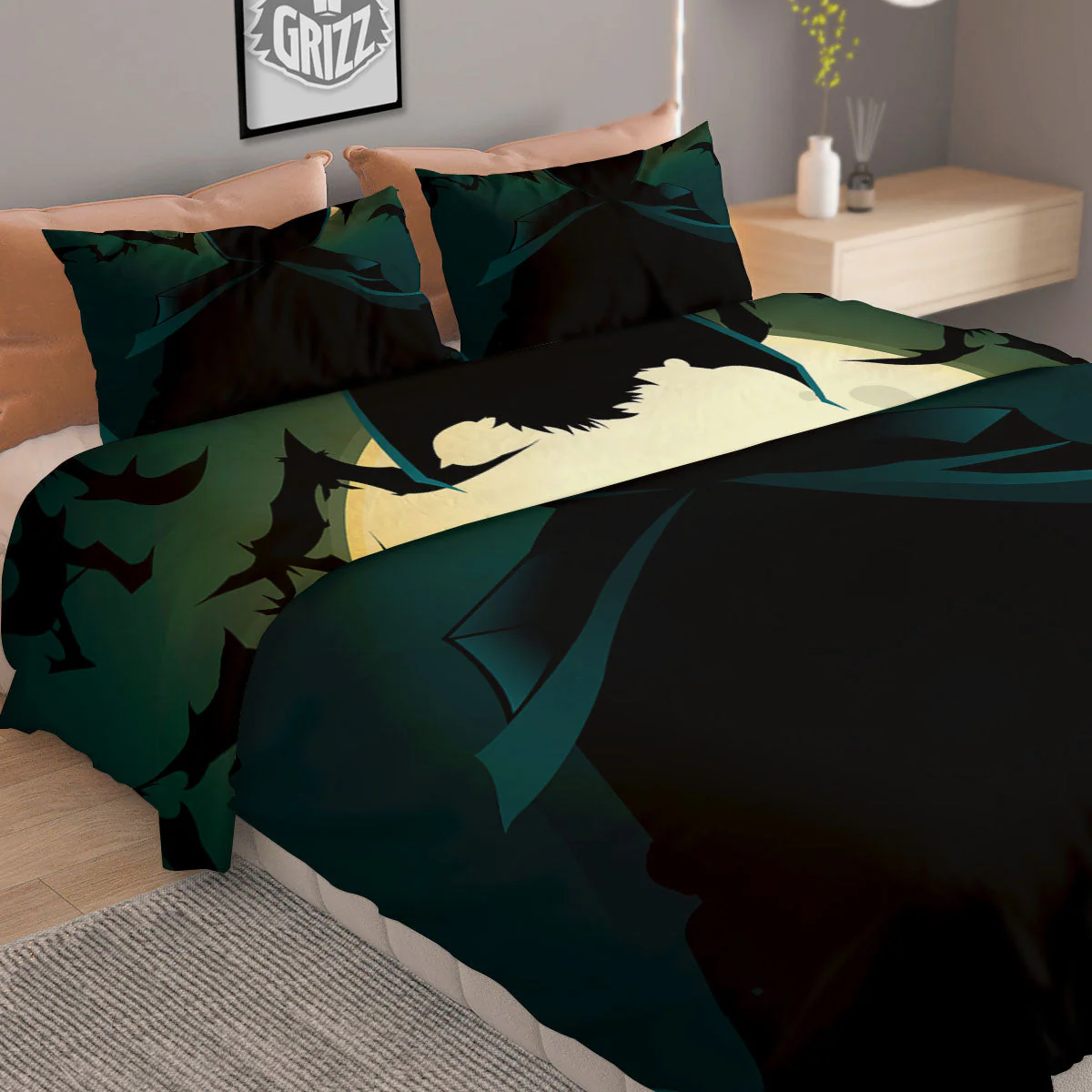 Vampire Silhouette Halloween Print Duvet Cover Bedding Set - Image 2