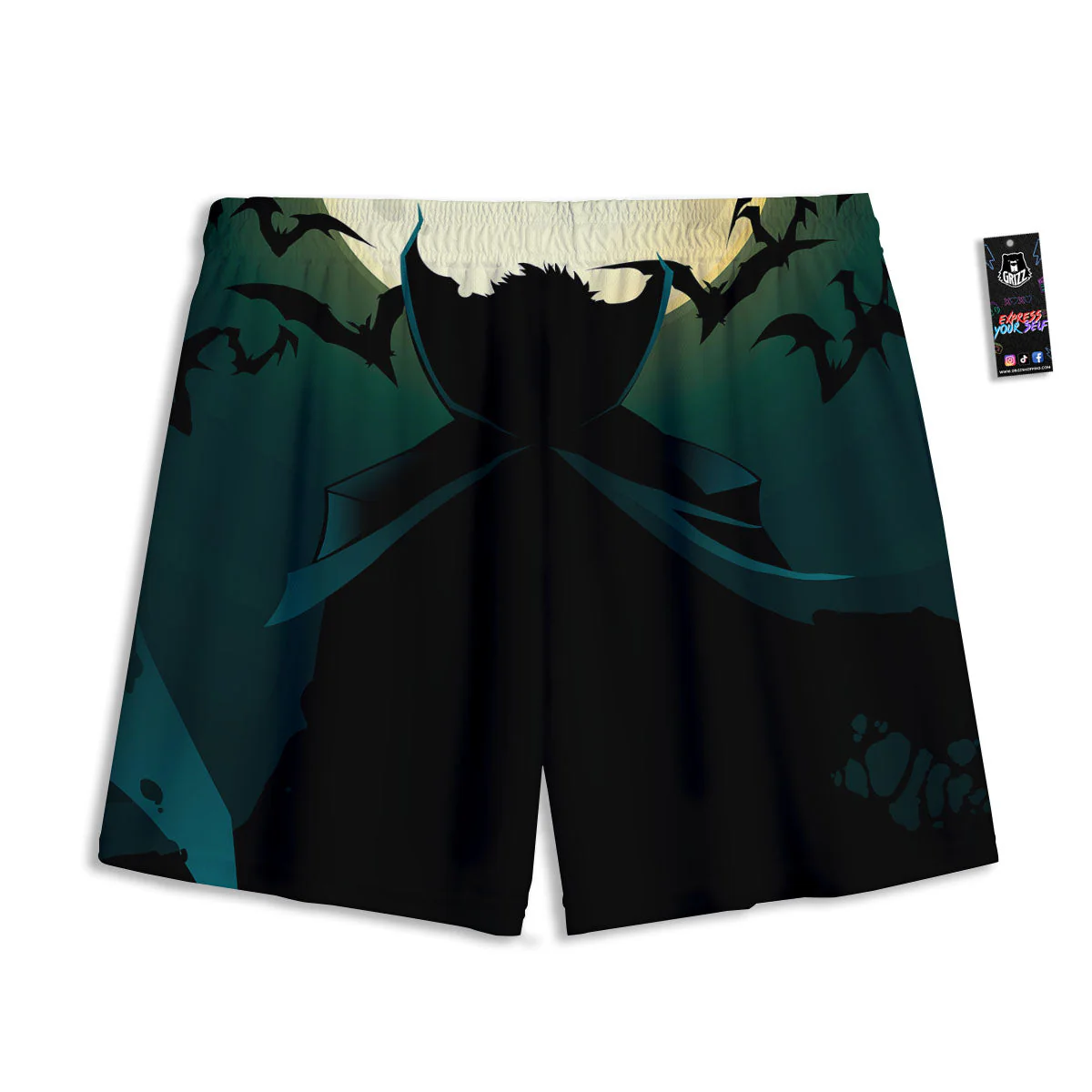 Vampire Silhouette Halloween Print Mesh Shorts - Image 2