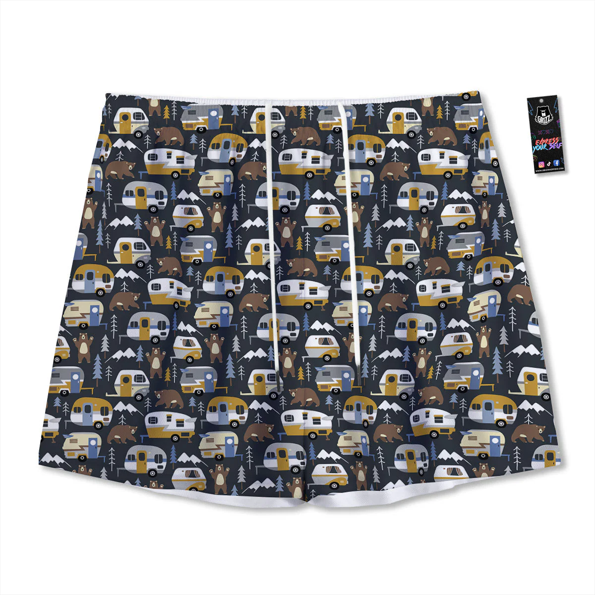 Van Camping Print Pattern Mesh Shorts