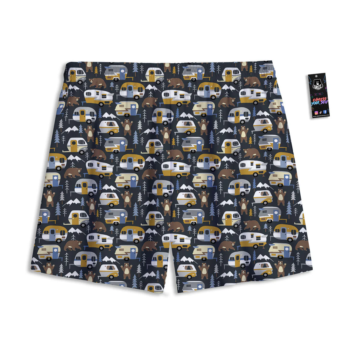 Van Camping Print Pattern Mesh Shorts - Image 2