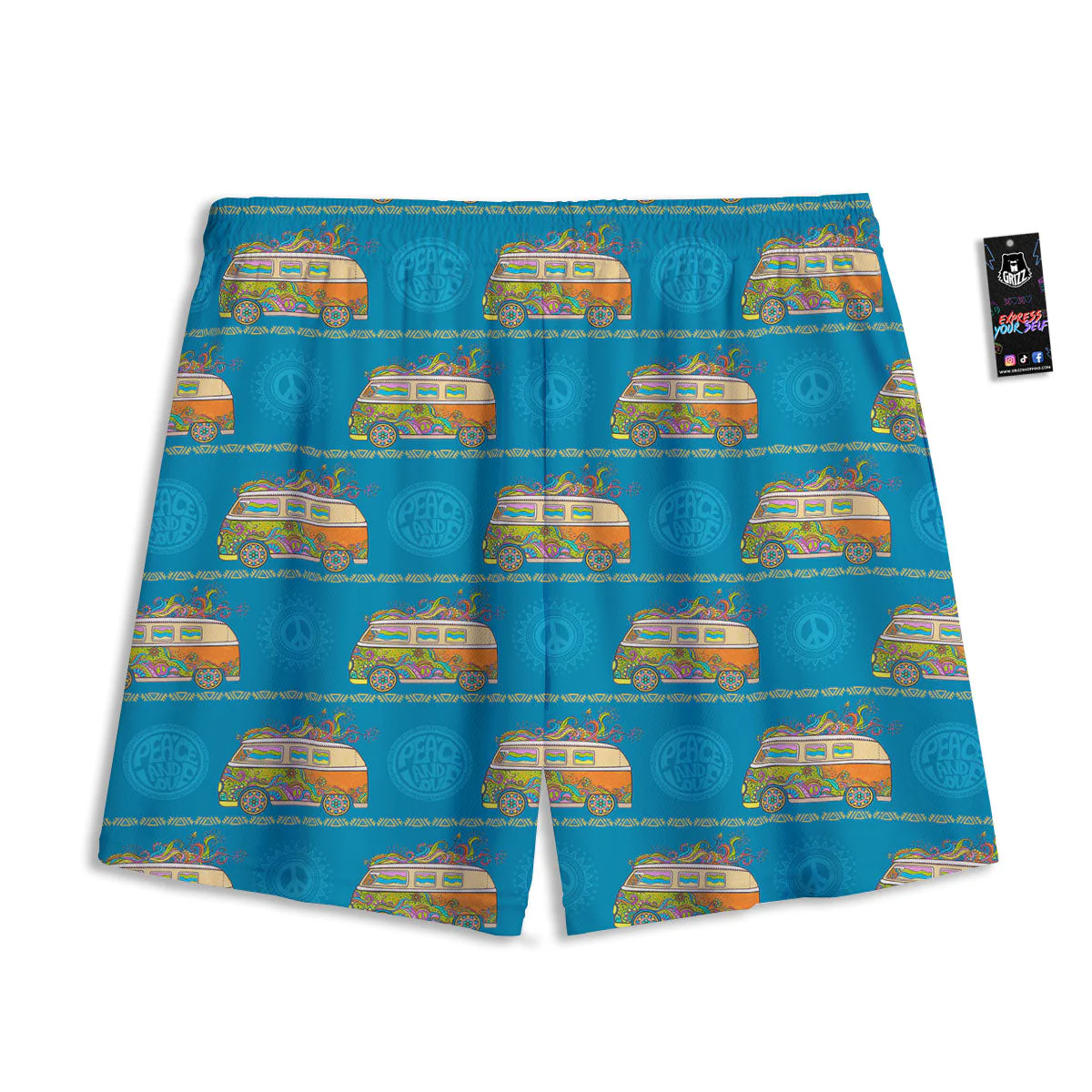 Van Hippie Vintage Print Pattern Mesh Shorts - Image 2