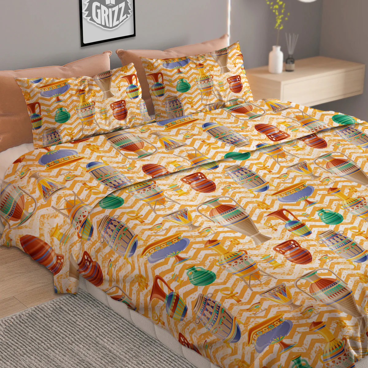 Vase And Pottery Ancient Egyptian Print Pattern Duvet Cover Bedding Set - Image 2