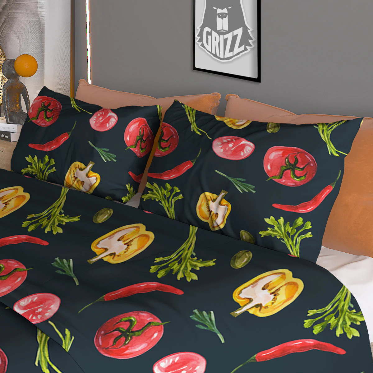 Vegan Watercolor Print Pattern Duvet Cover Bedding Set - Image 3