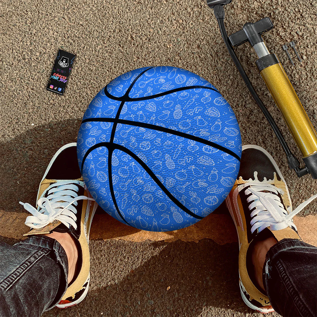 Vegan White And Blue Print Pattern Basketball - Image 2