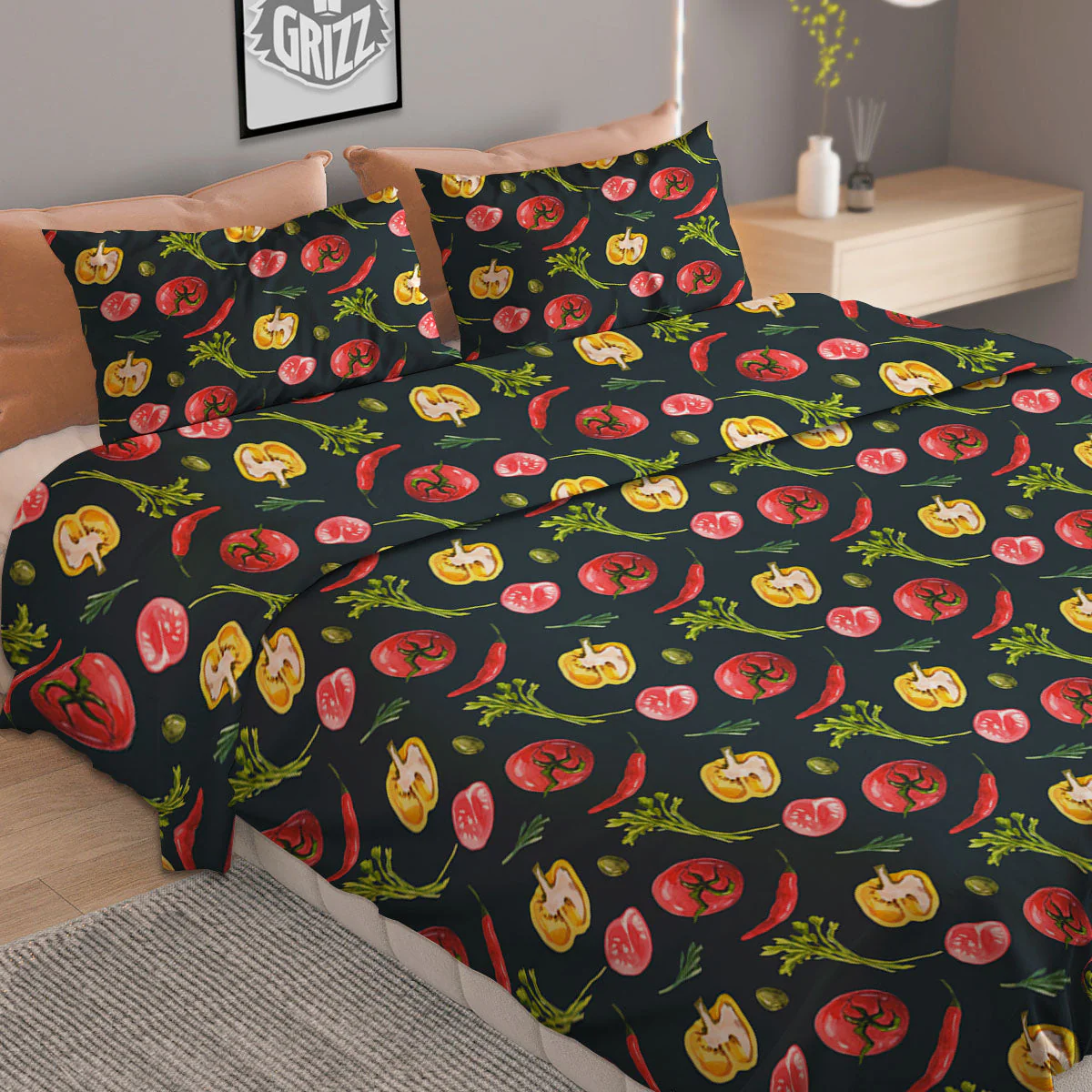 Vegetable Print Pattern Duvet Cover Bedding Set - Image 2