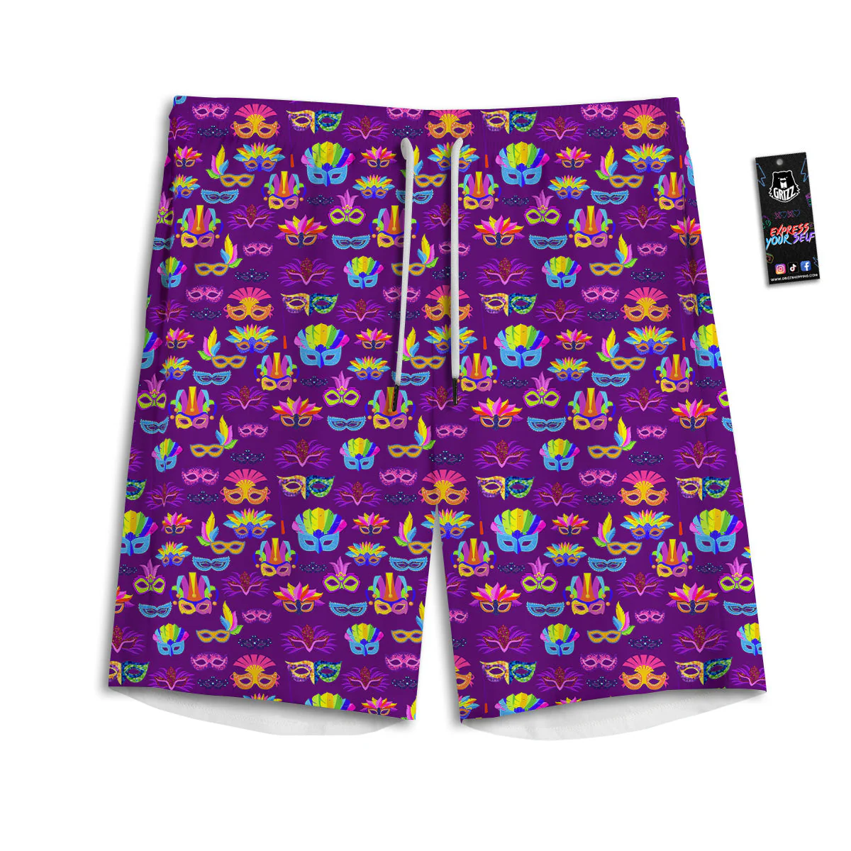 Venice Carnival Mask Print Pattern Men's Athletic Shorts