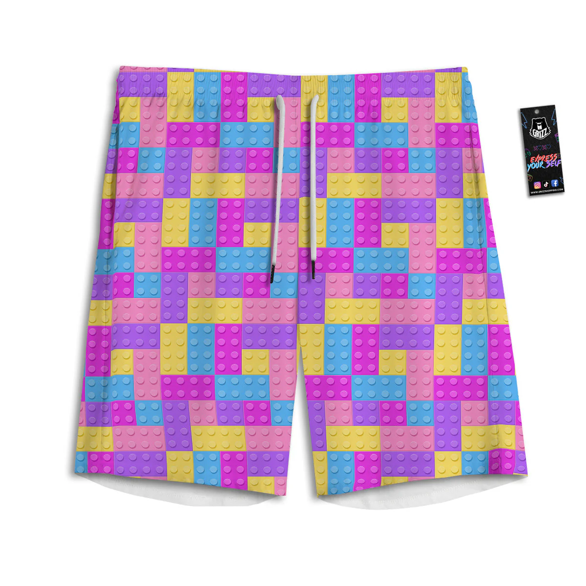 Video Game Colorful Block Puzzle Print Men's Athletic Shorts