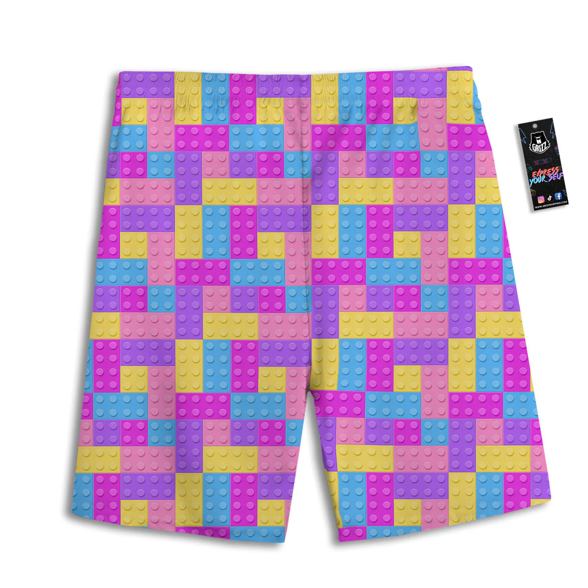 Video Game Colorful Block Puzzle Print Men's Athletic Shorts - Image 2