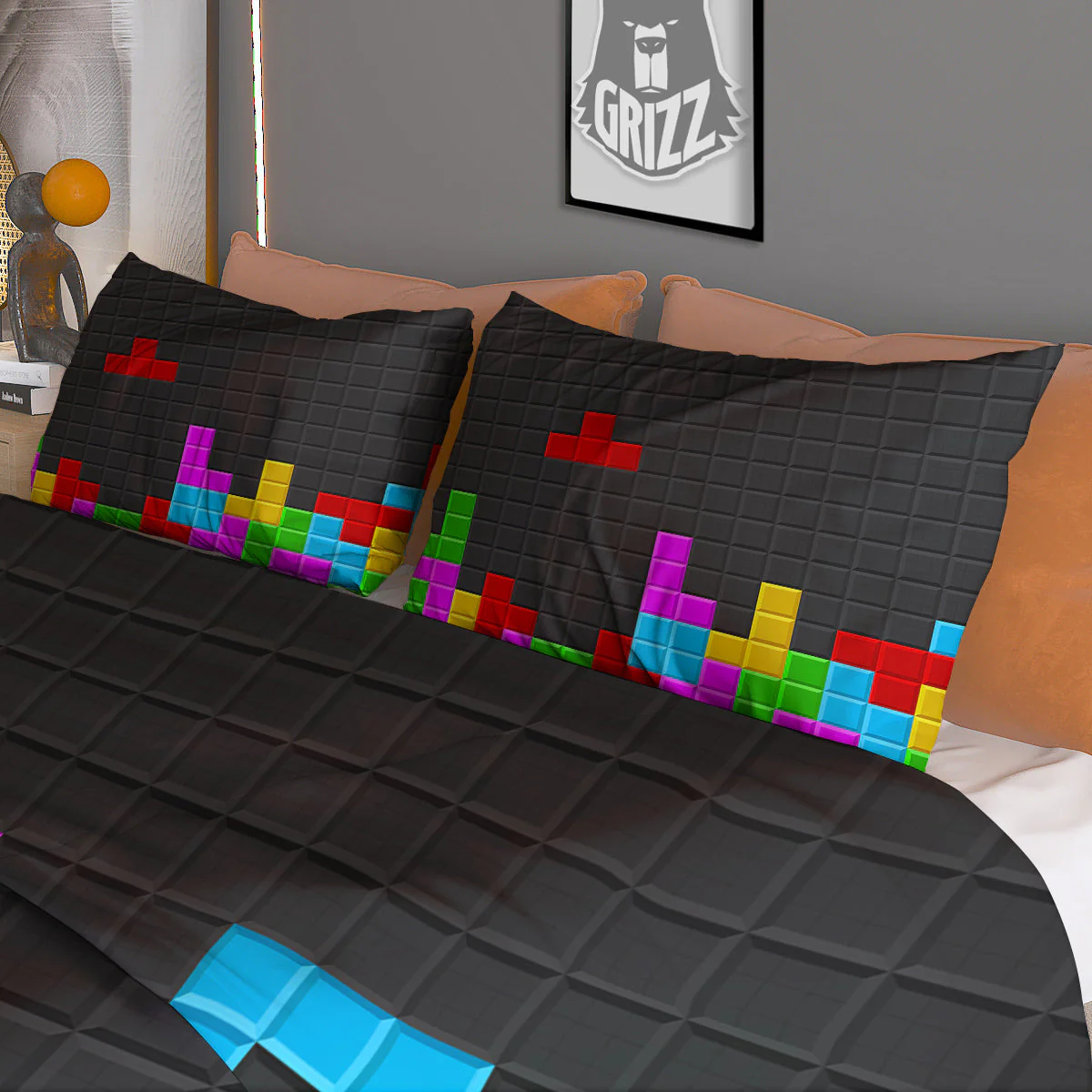 Video Game Colorful Brick Puzzle Print Duvet Cover Bedding Set - Image 3