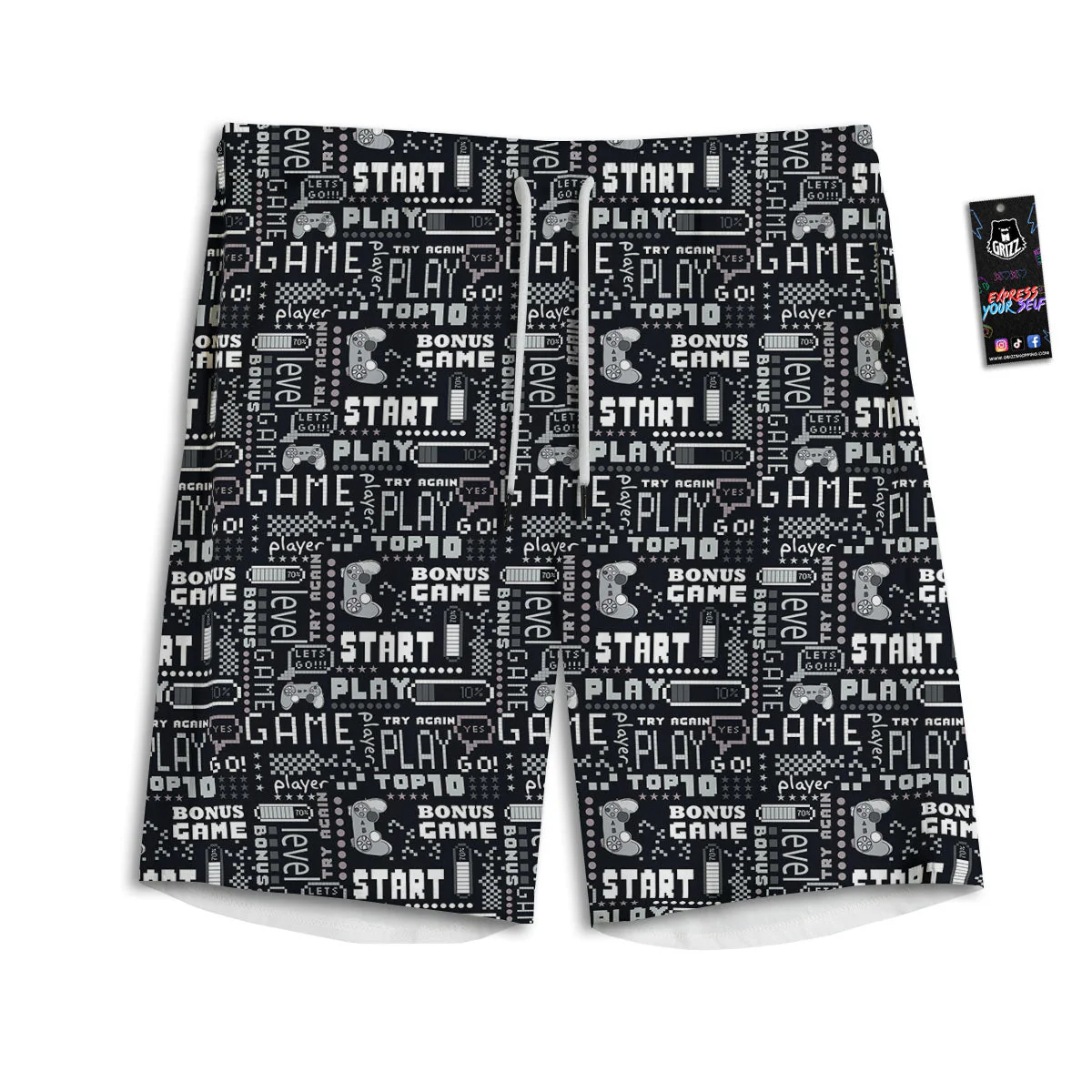 Video Game White And Black Print Pattern Men's Athletic Shorts