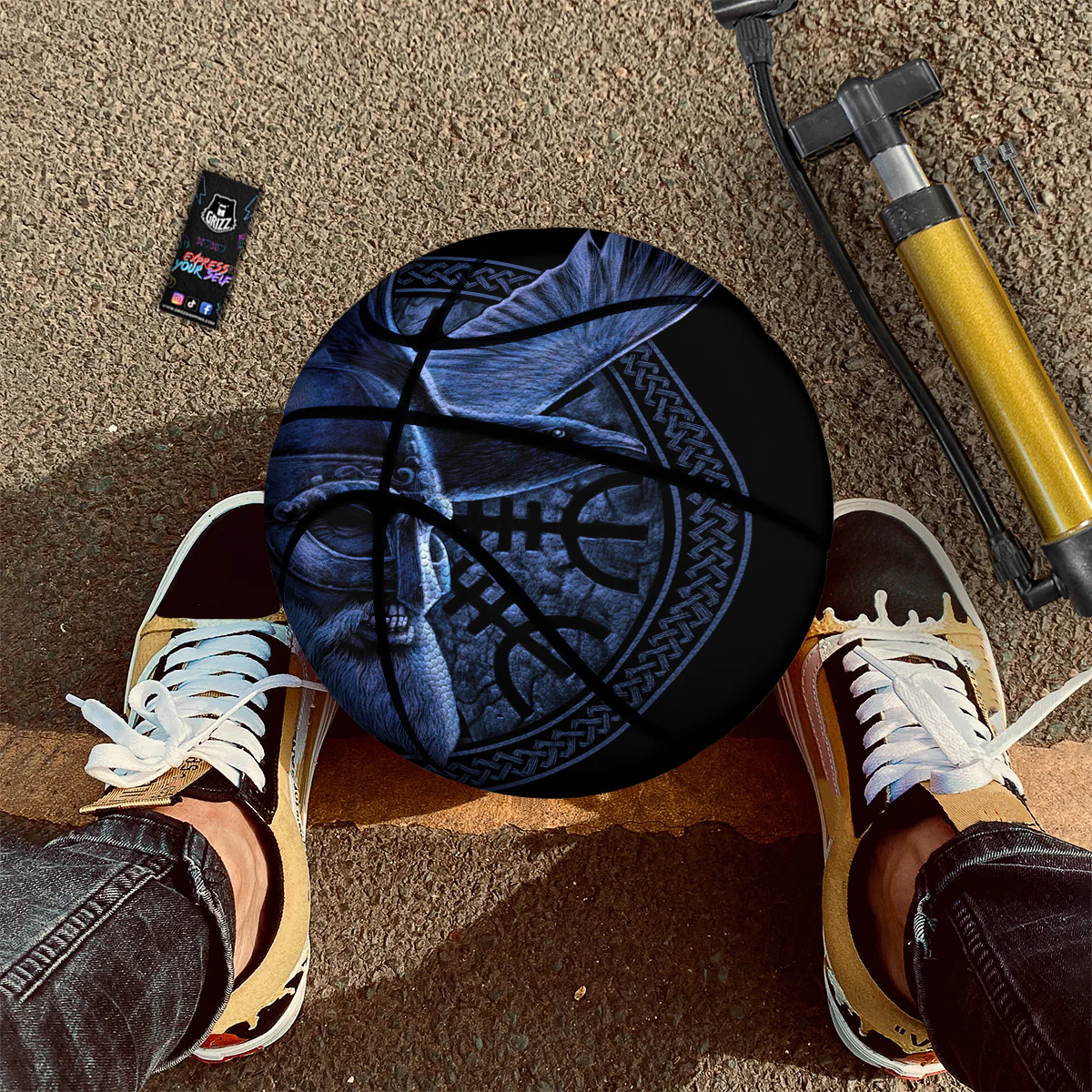 Viking God Odin And Crow Blue Print Basketball - Image 2
