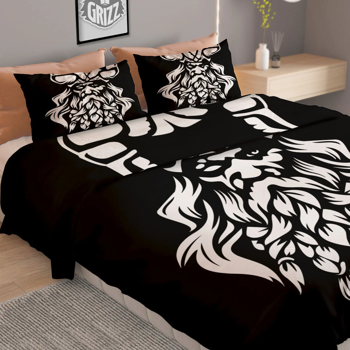 Viking God Odin White And Black Print Duvet Cover Bedding Set - Image 2