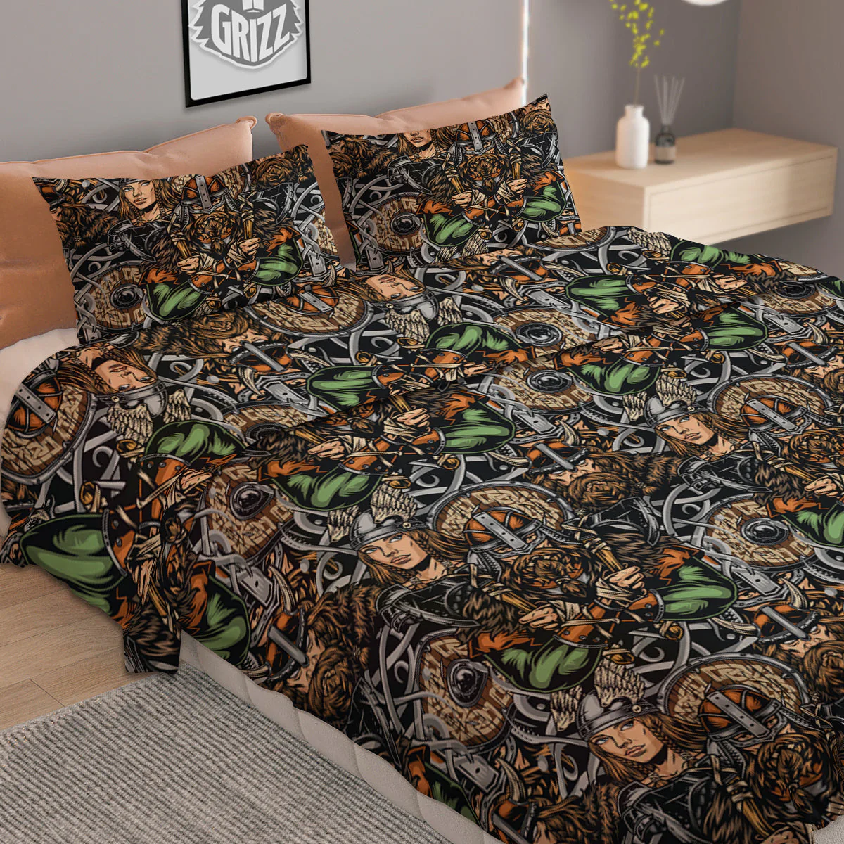 Viking Nordic Warriors Print Pattern Duvet Cover Bedding Set - Image 2