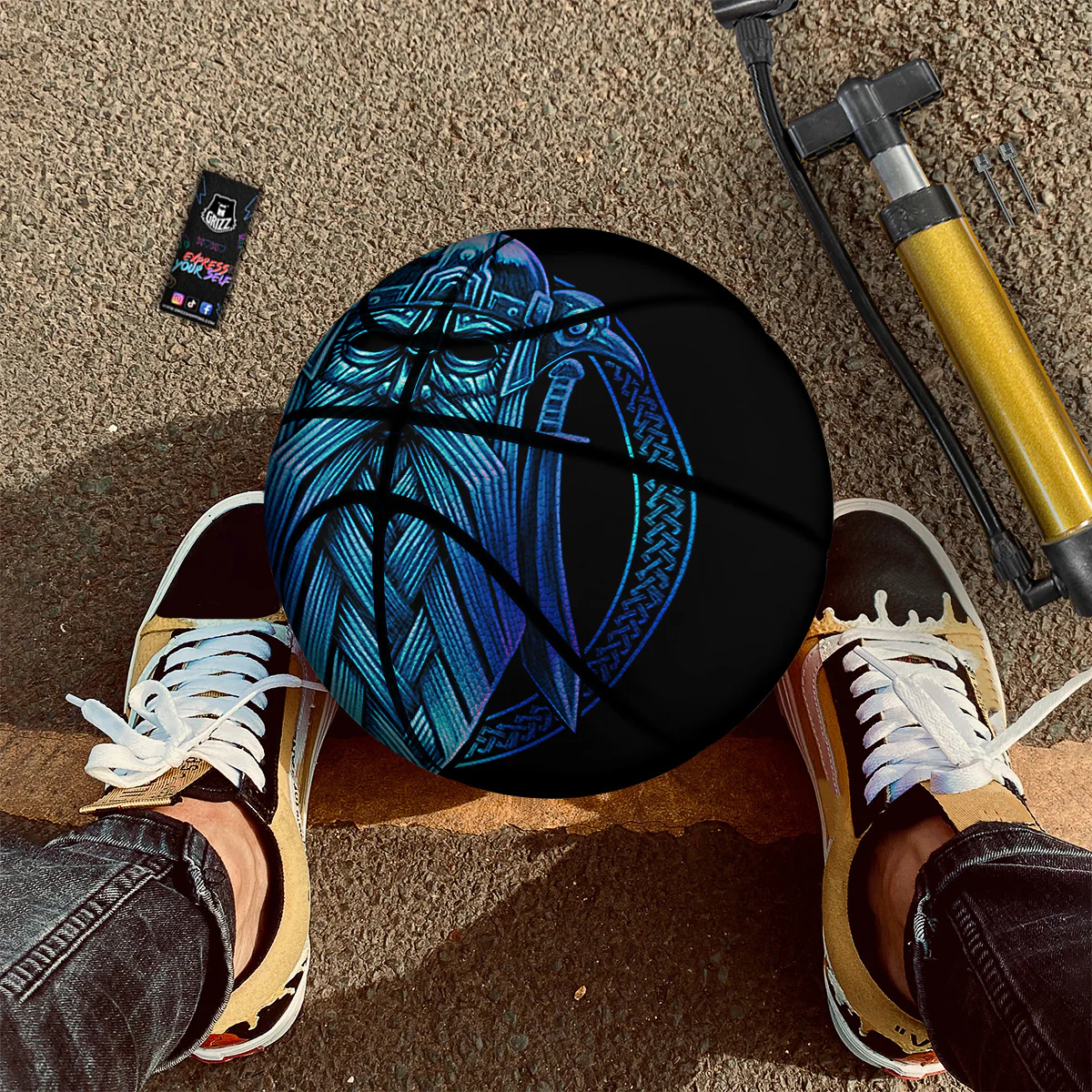 Viking Norse God Odin Blue Print Basketball - Image 3
