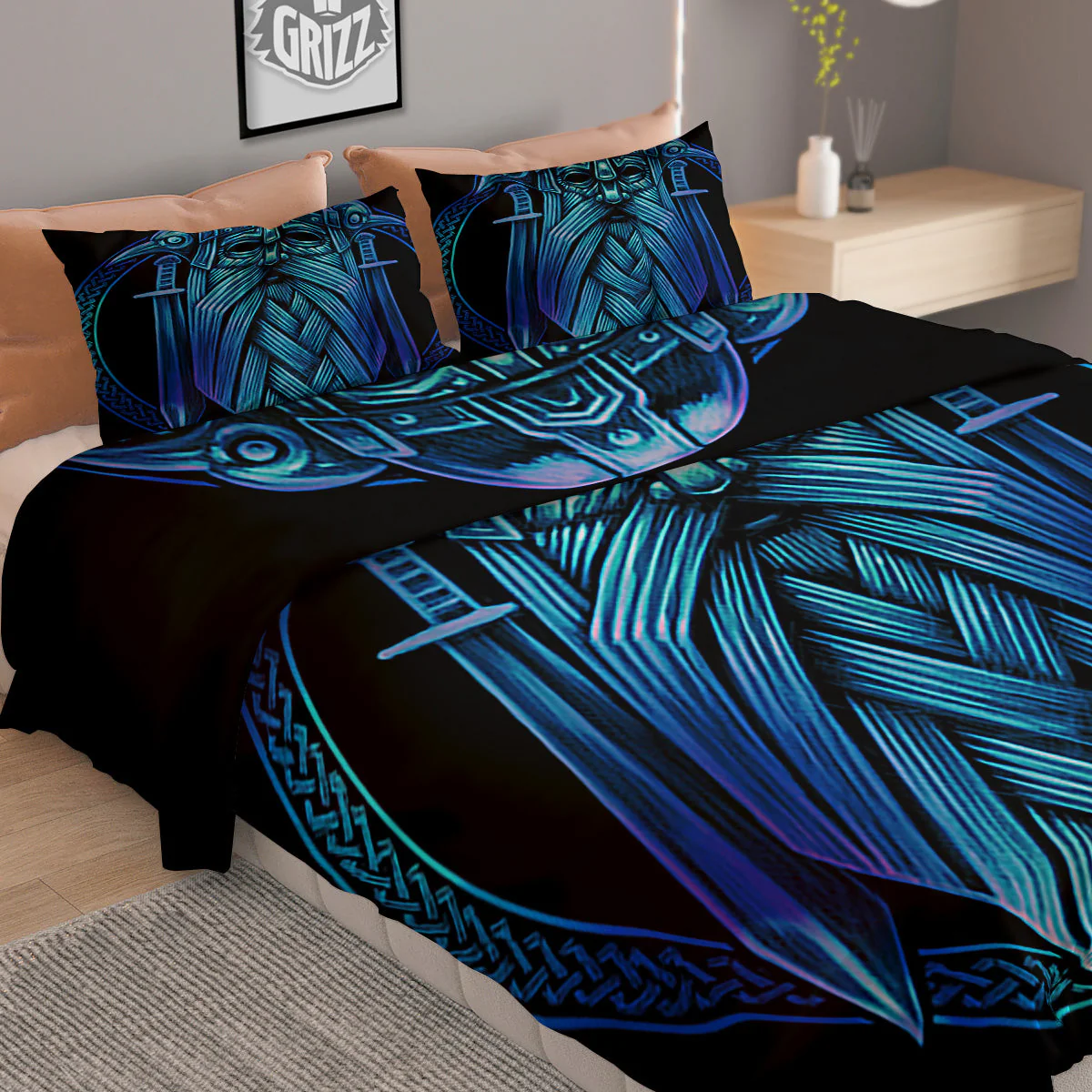 Viking Norse God Odin Blue Print Duvet Cover Bedding Set - Image 2