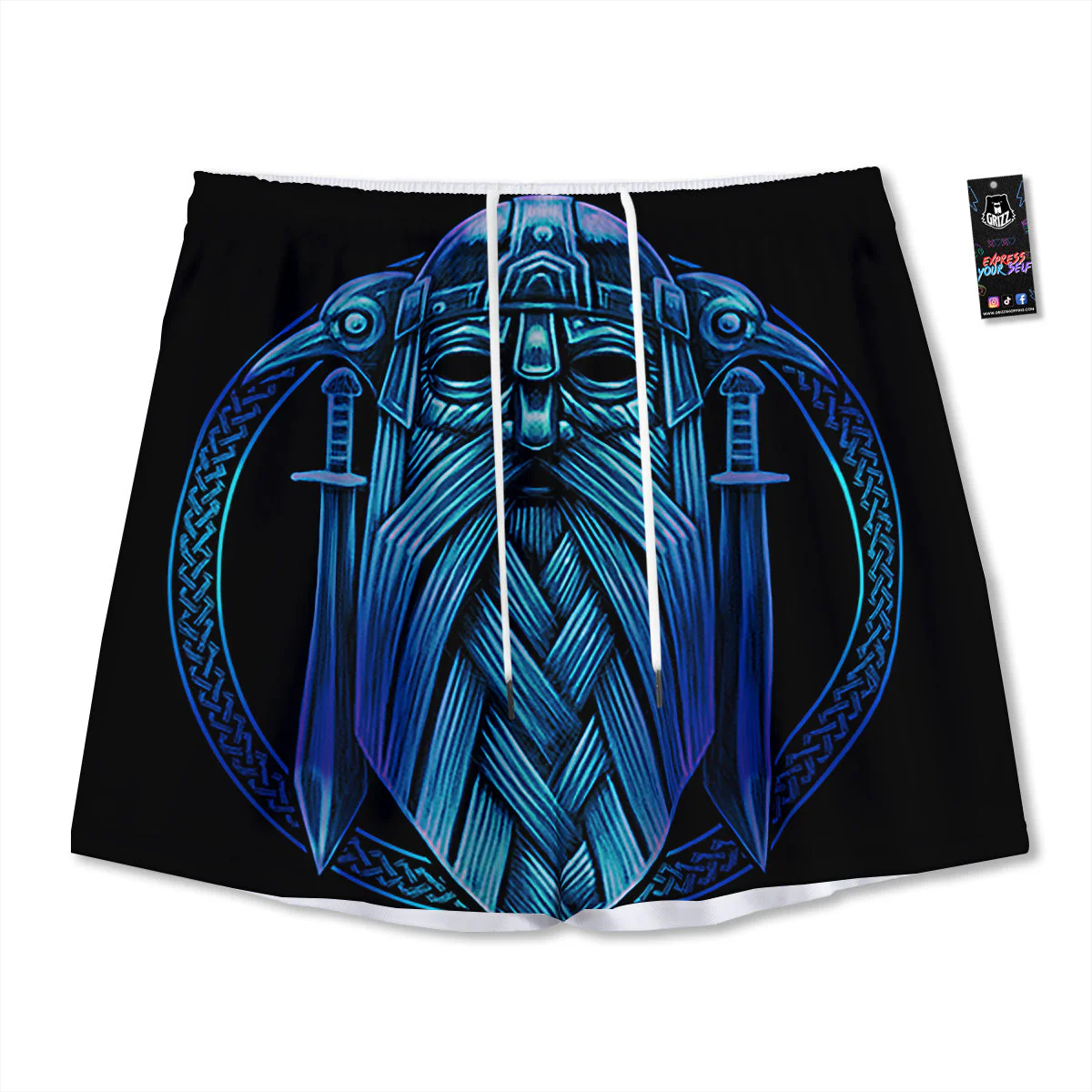 Viking Norse God Odin Blue Print Mesh Shorts