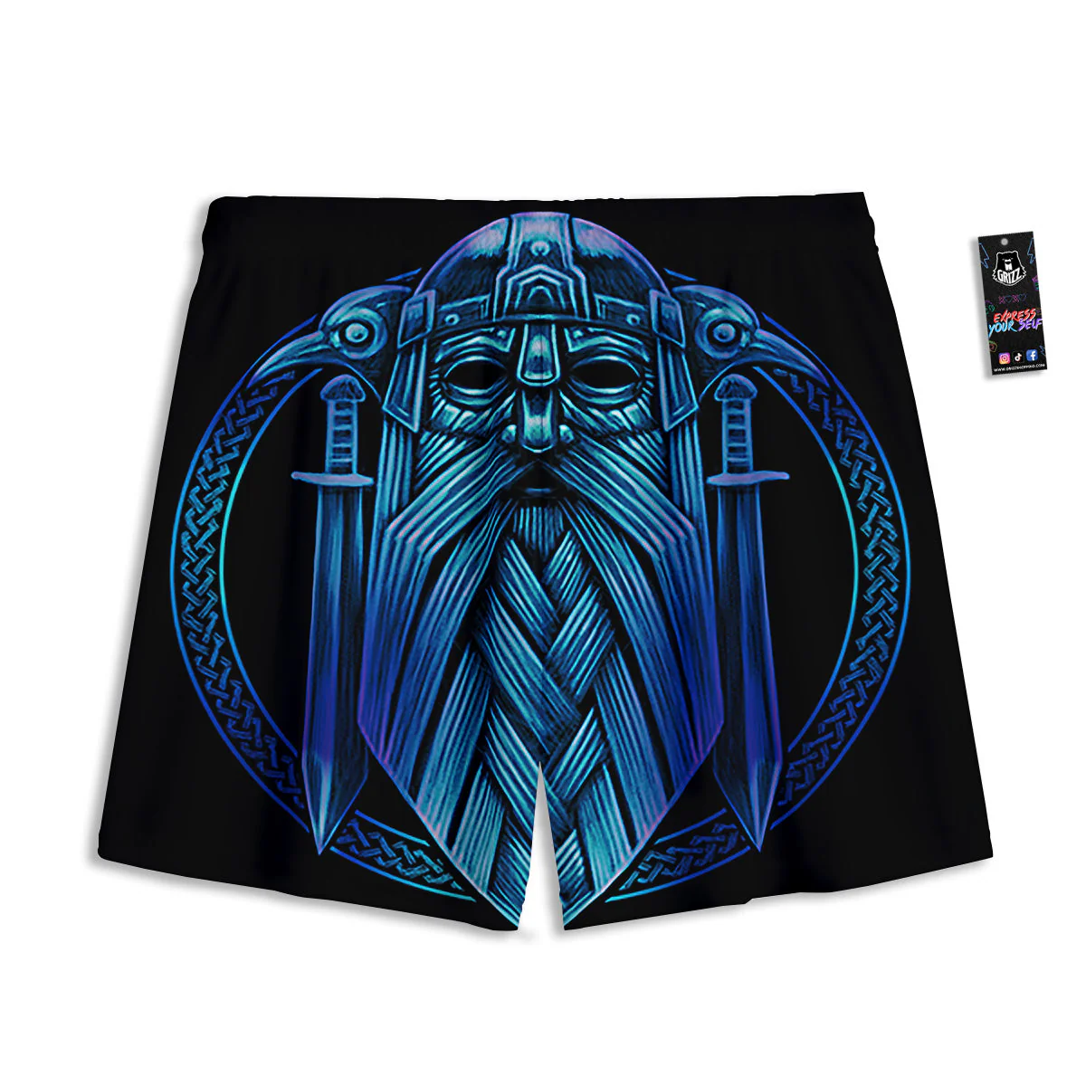 Viking Norse God Odin Blue Print Mesh Shorts - Image 2