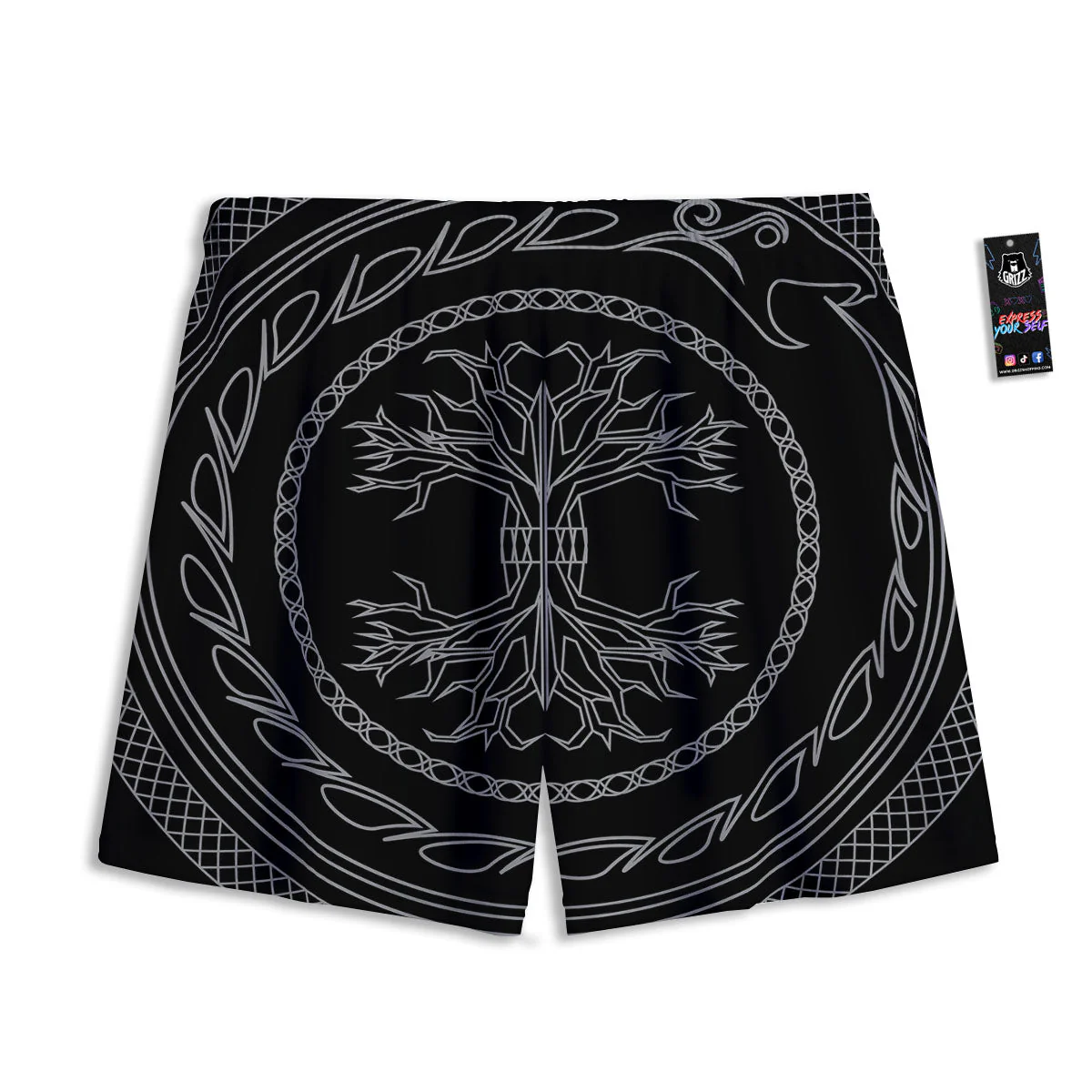 Viking Yggdrasil White And Black Print Mesh Shorts - Image 2