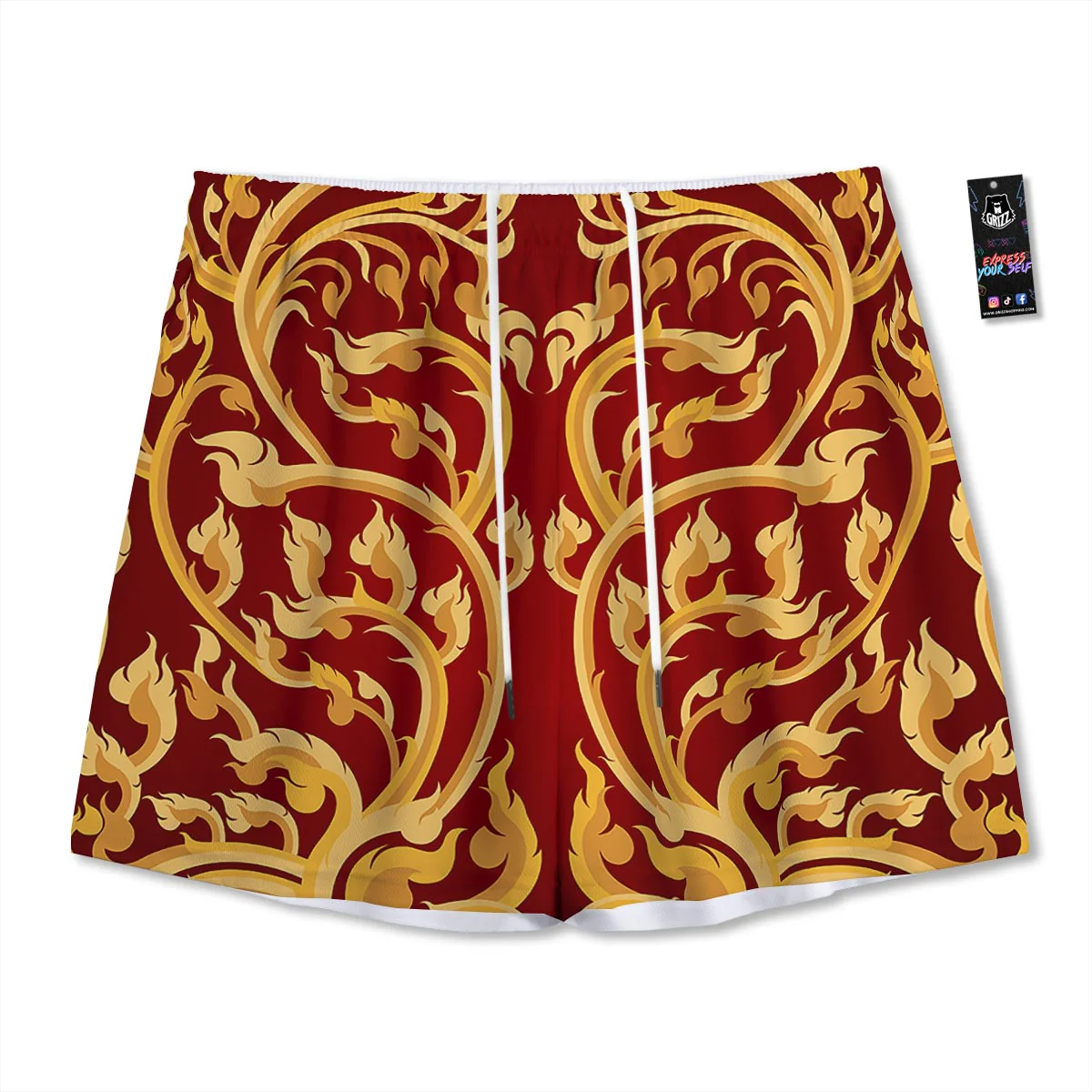 Vines Thai Winding Print Mesh Shorts