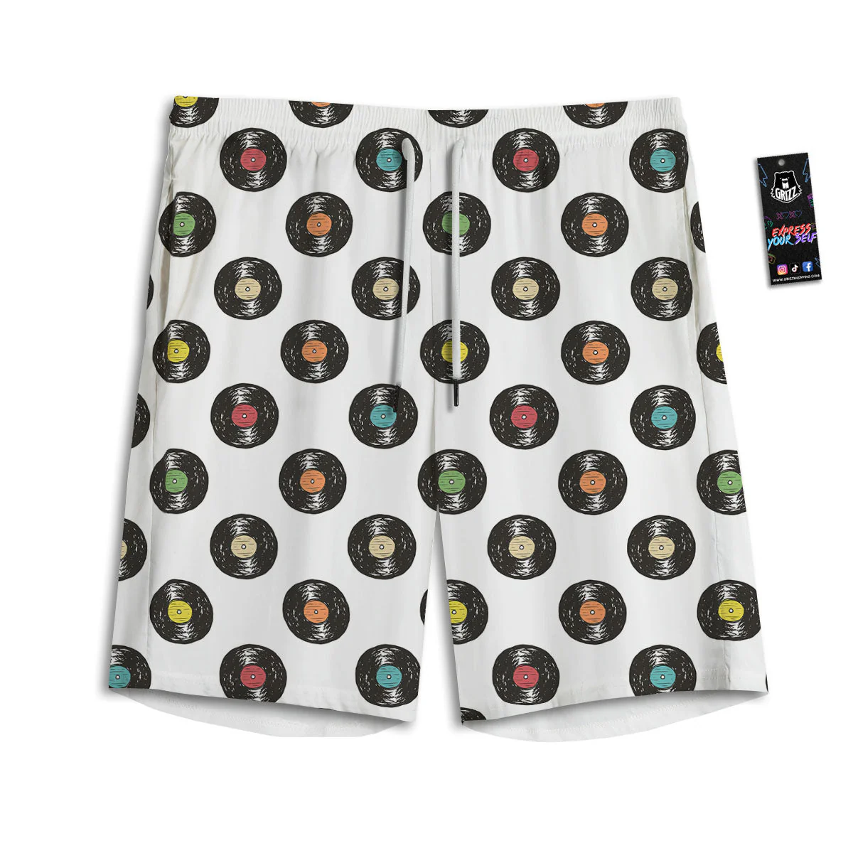 Vinyl Record Hand Drawn Print Pattern Men's Athletic Shorts