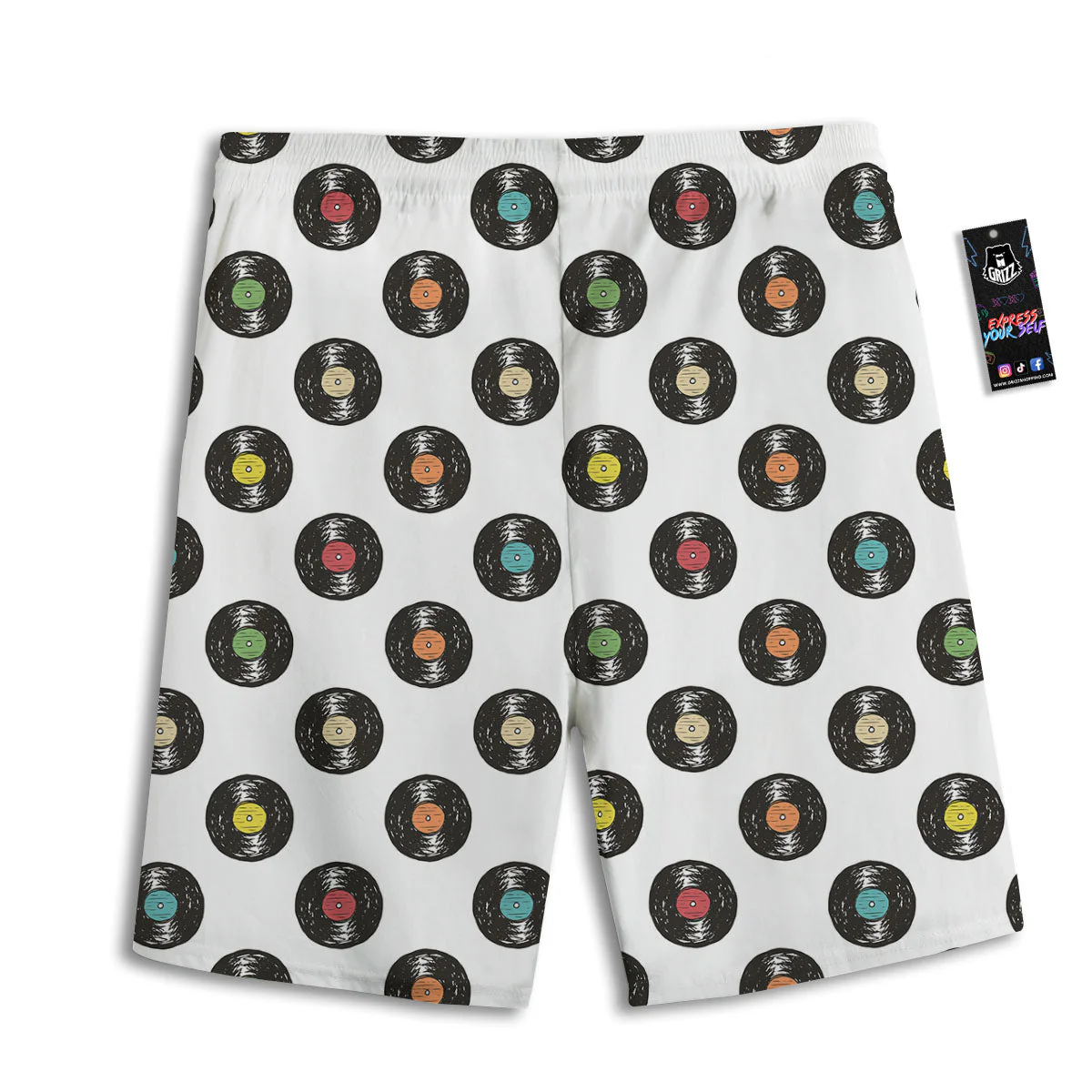 Vinyl Record Hand Drawn Print Pattern Men's Athletic Shorts - Image 2
