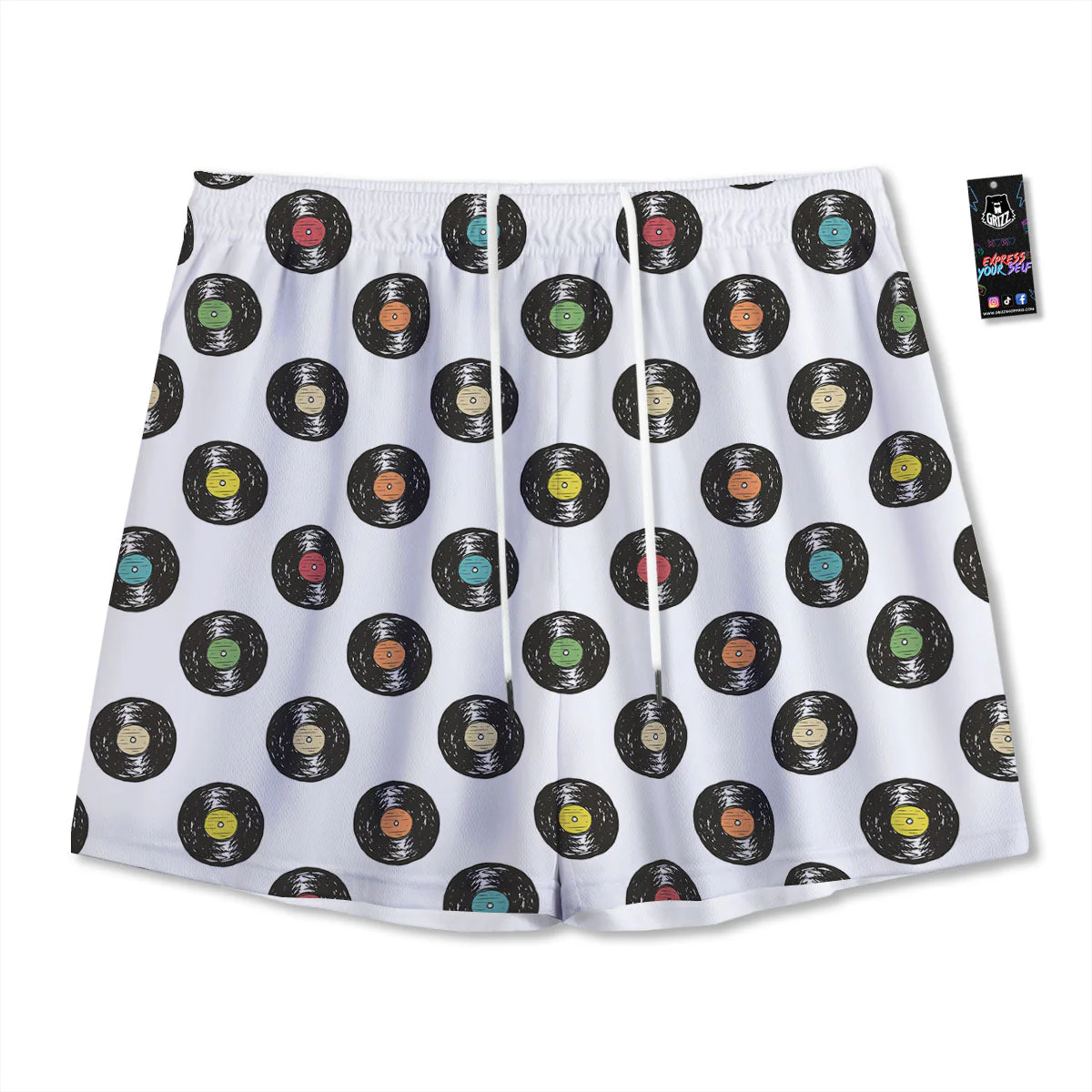 Vinyl Record Hand Drawn Print Pattern Mesh Shorts