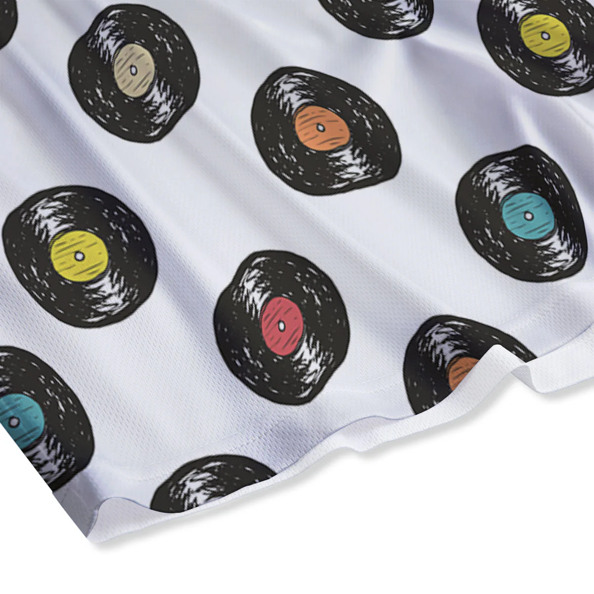 Vinyl Record Hand Drawn Print Pattern Mesh Shorts - Image 4