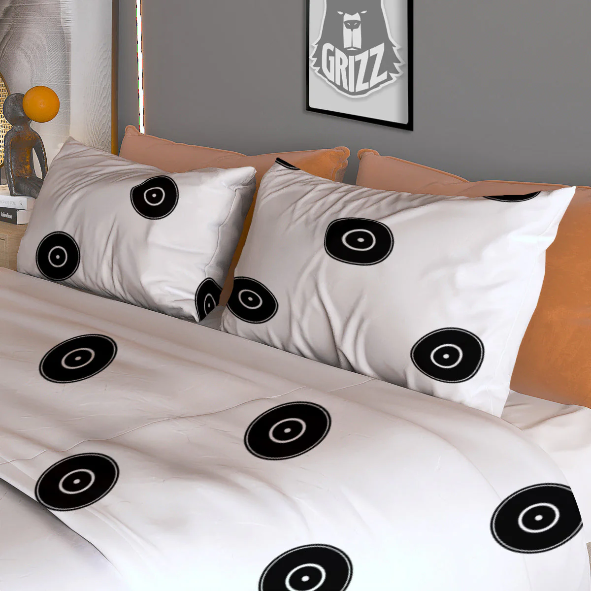 Vinyl White And Black Print Pattern Duvet Cover Bedding Set - Image 3