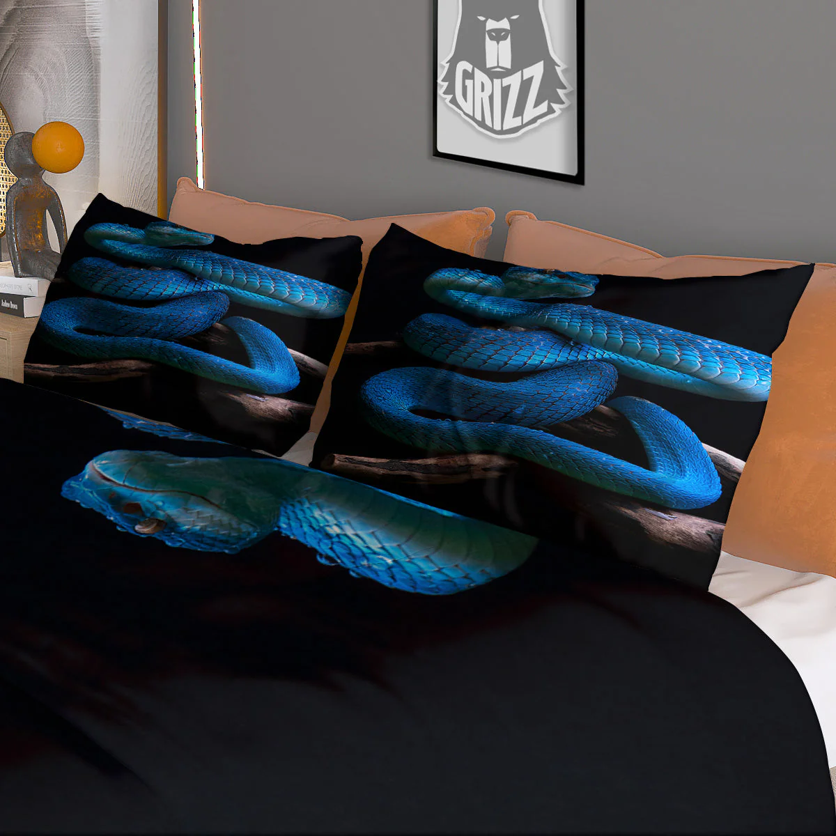 Viper Snake Blue Pit Print Duvet Cover Bedding Set - Image 3