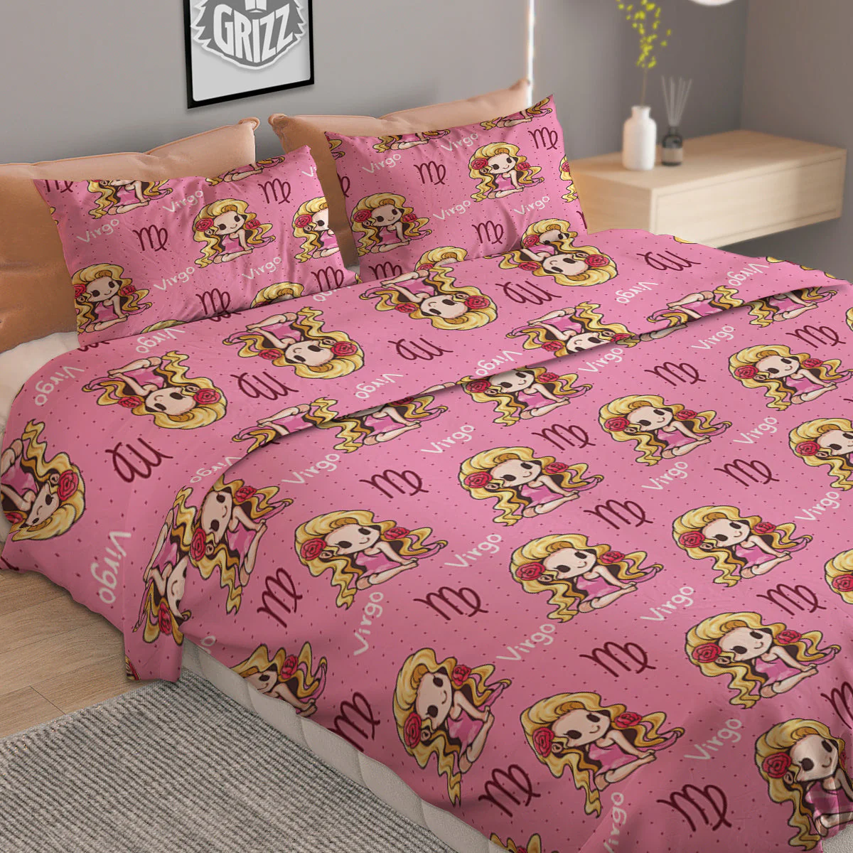 Virgo Cute Cartoon Print Pattern Duvet Cover Bedding Set - Image 2