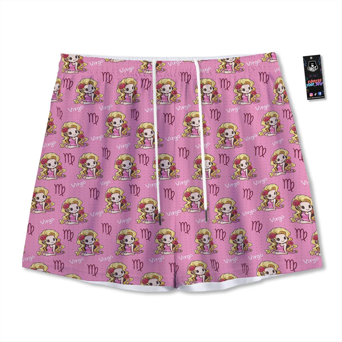 Virgo Cute Cartoon Print Pattern Mesh Shorts