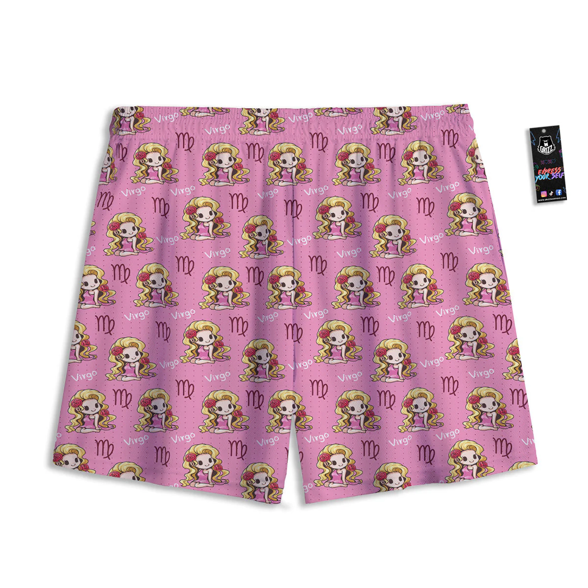 Virgo Cute Cartoon Print Pattern Mesh Shorts - Image 2