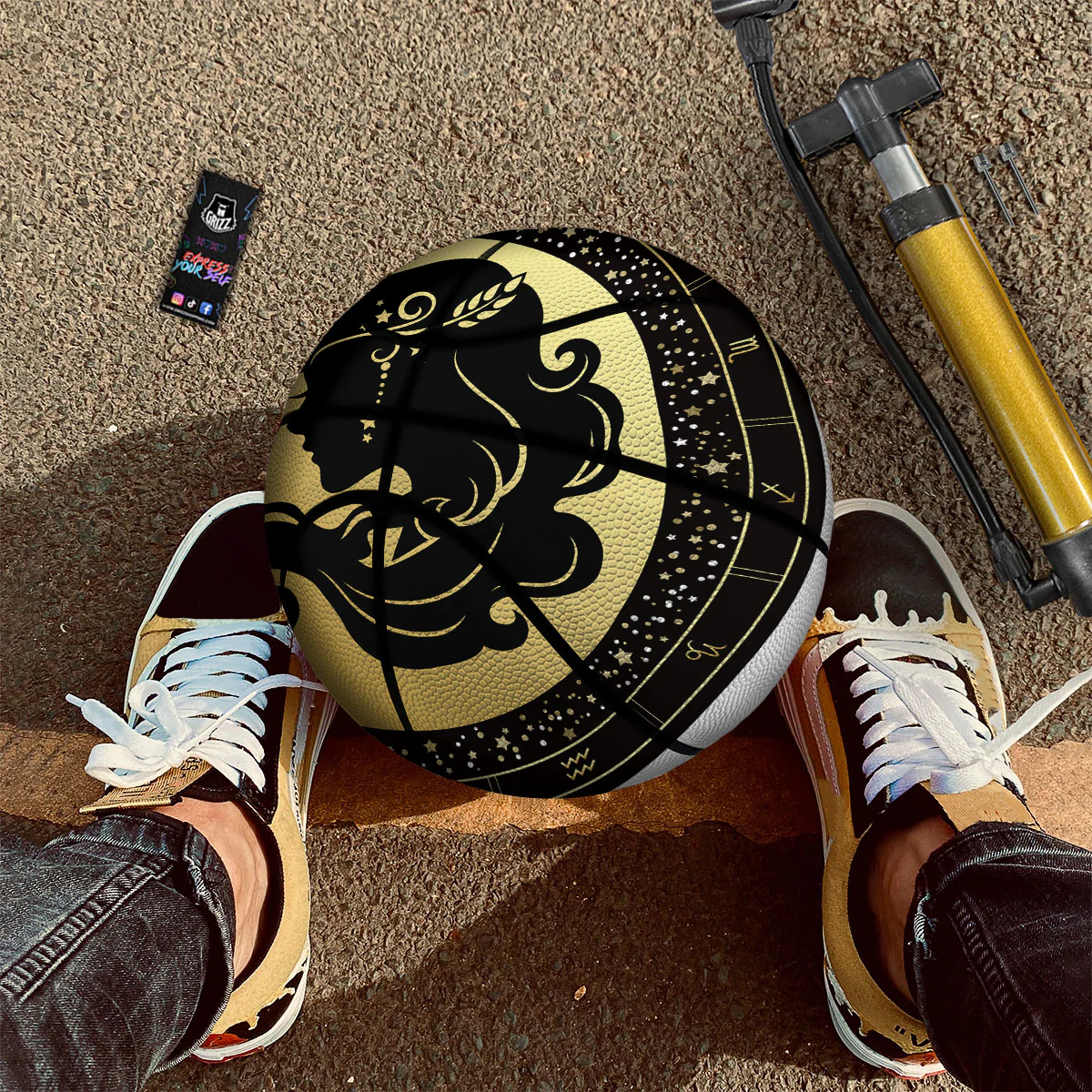 Virgo Sign Black And Gold Print Basketball - Image 2