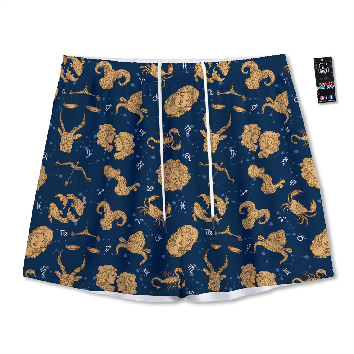 Virgo Zodiac Purple Print Pattern Mesh Shorts