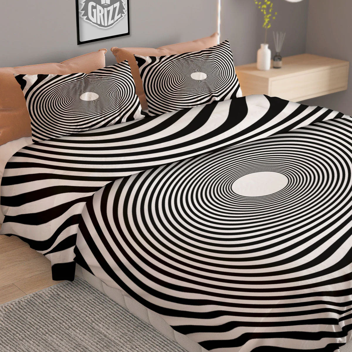 Vortex Swirl White And Black Print Duvet Cover Bedding Set - Image 2