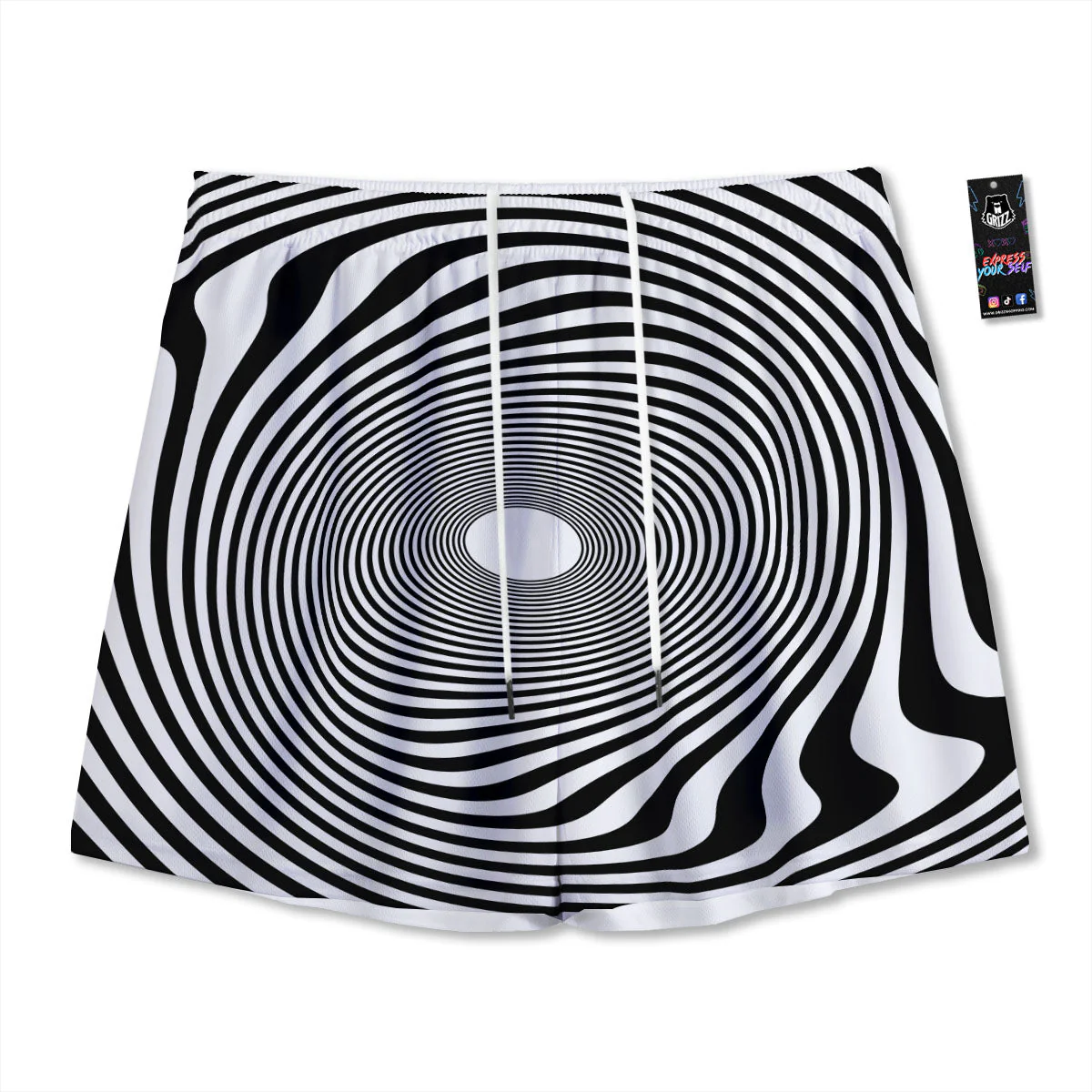 Vortex Swirl White And Black Print Mesh Shorts