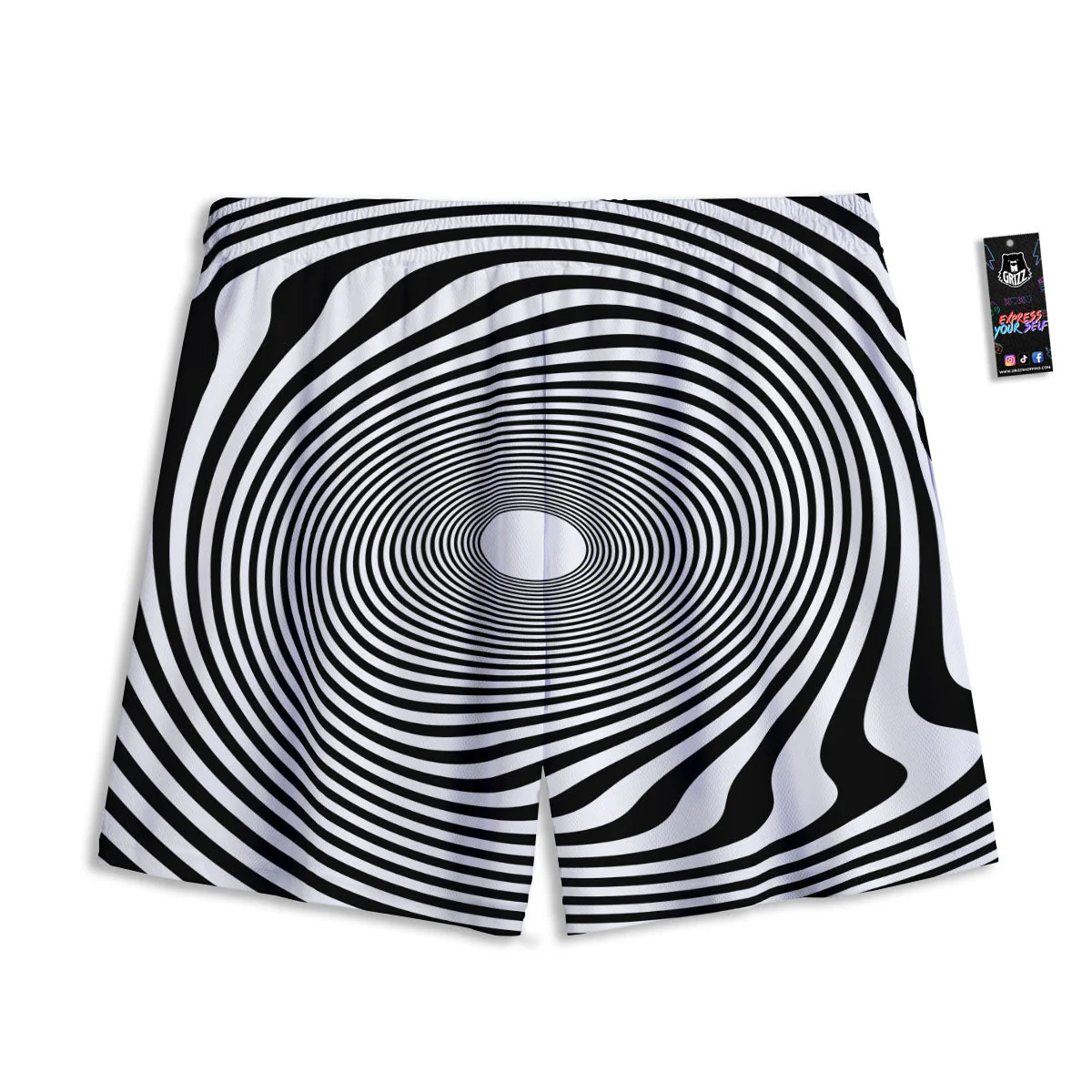 Vortex Swirl White And Black Print Mesh Shorts - Image 2