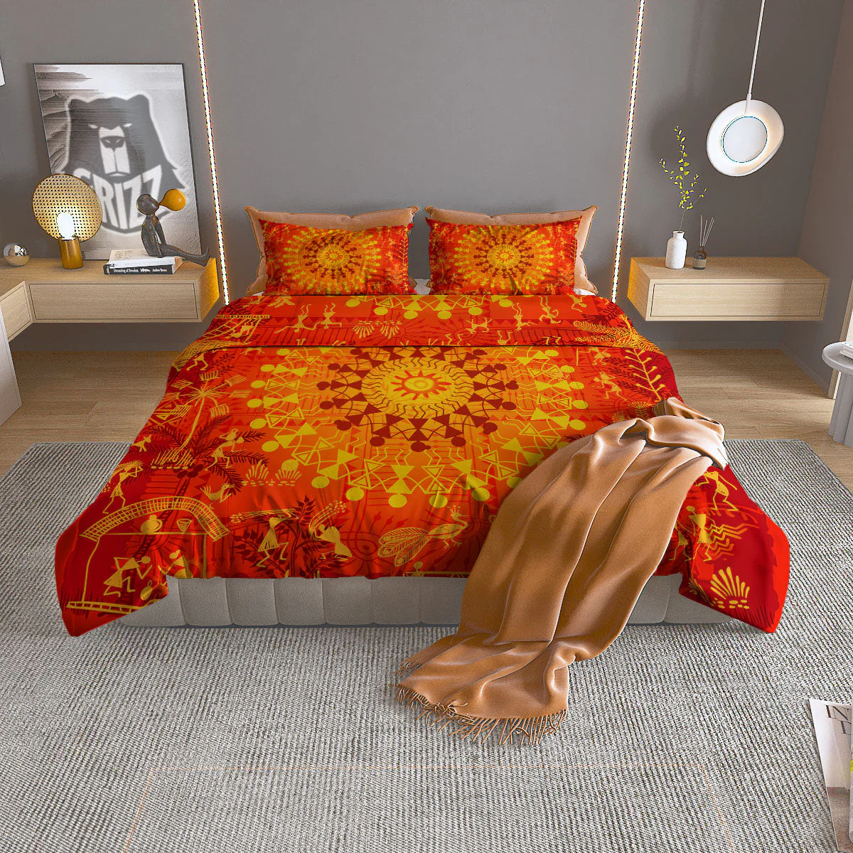 Warli Tribal Ancient Indian Print Duvet Cover Bedding Set