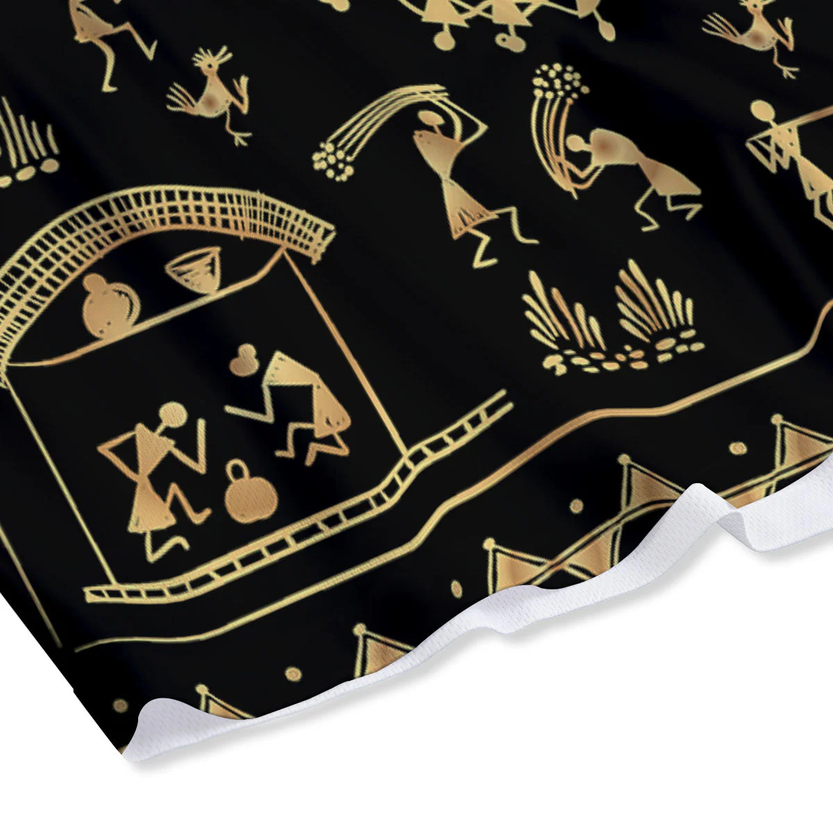 Warli Tribal Gold And Black Print Mesh Shorts - Image 4
